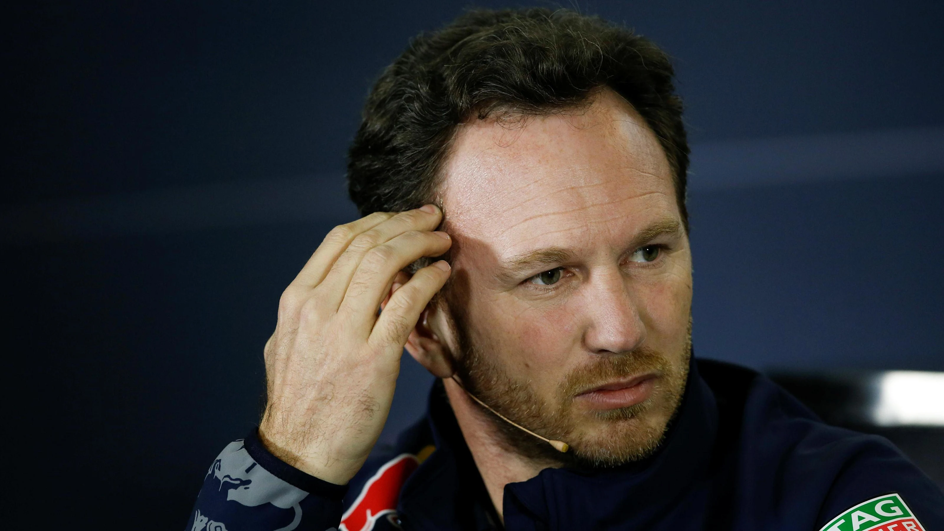 Christian Horner (GBR) Red Bull Racing Team Principal in the Press Conference at Formula One World