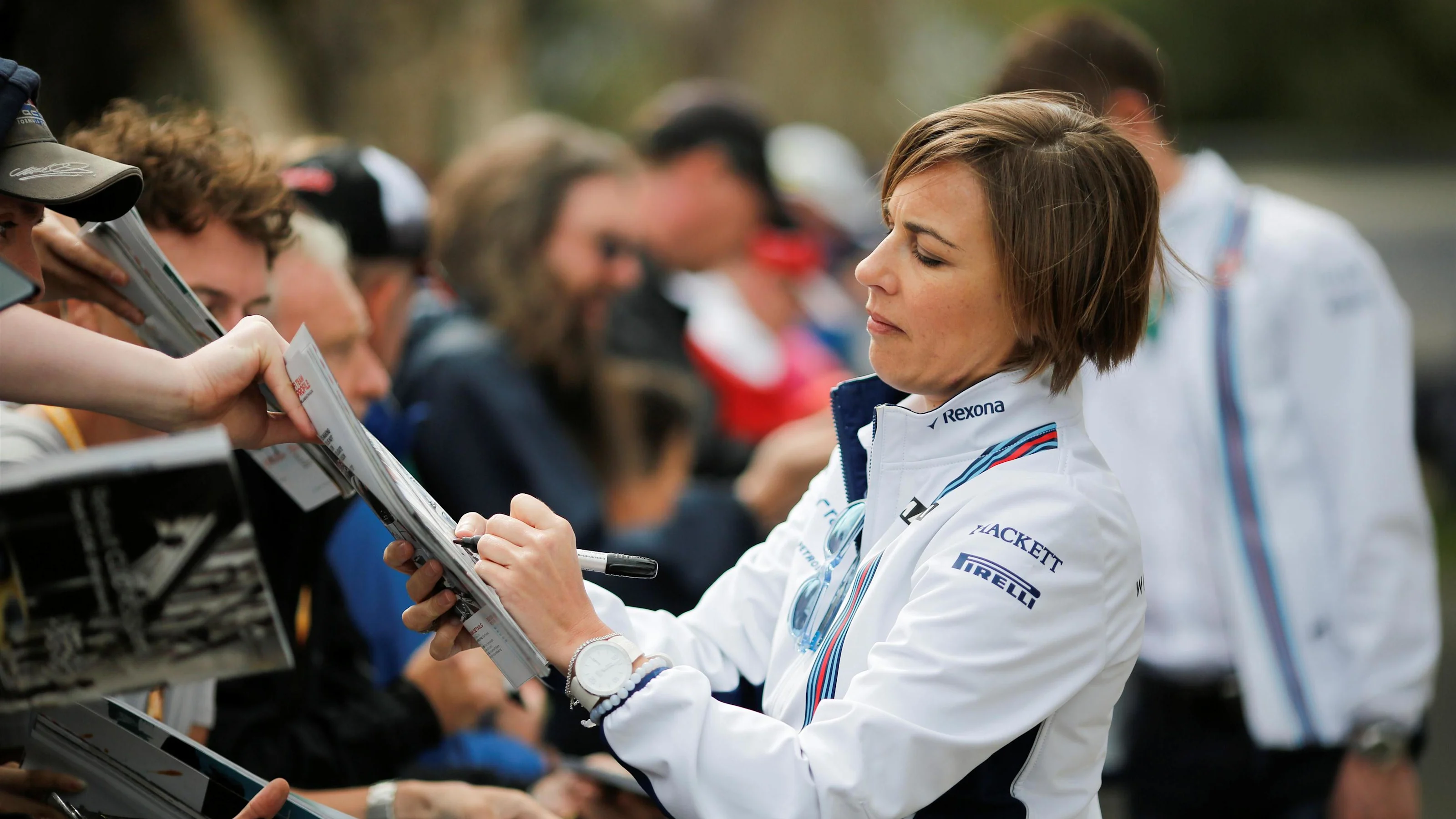 Claire Williams (GBR) Williams Deputy Team Principal signs auotgraphs for the fans at Formula One