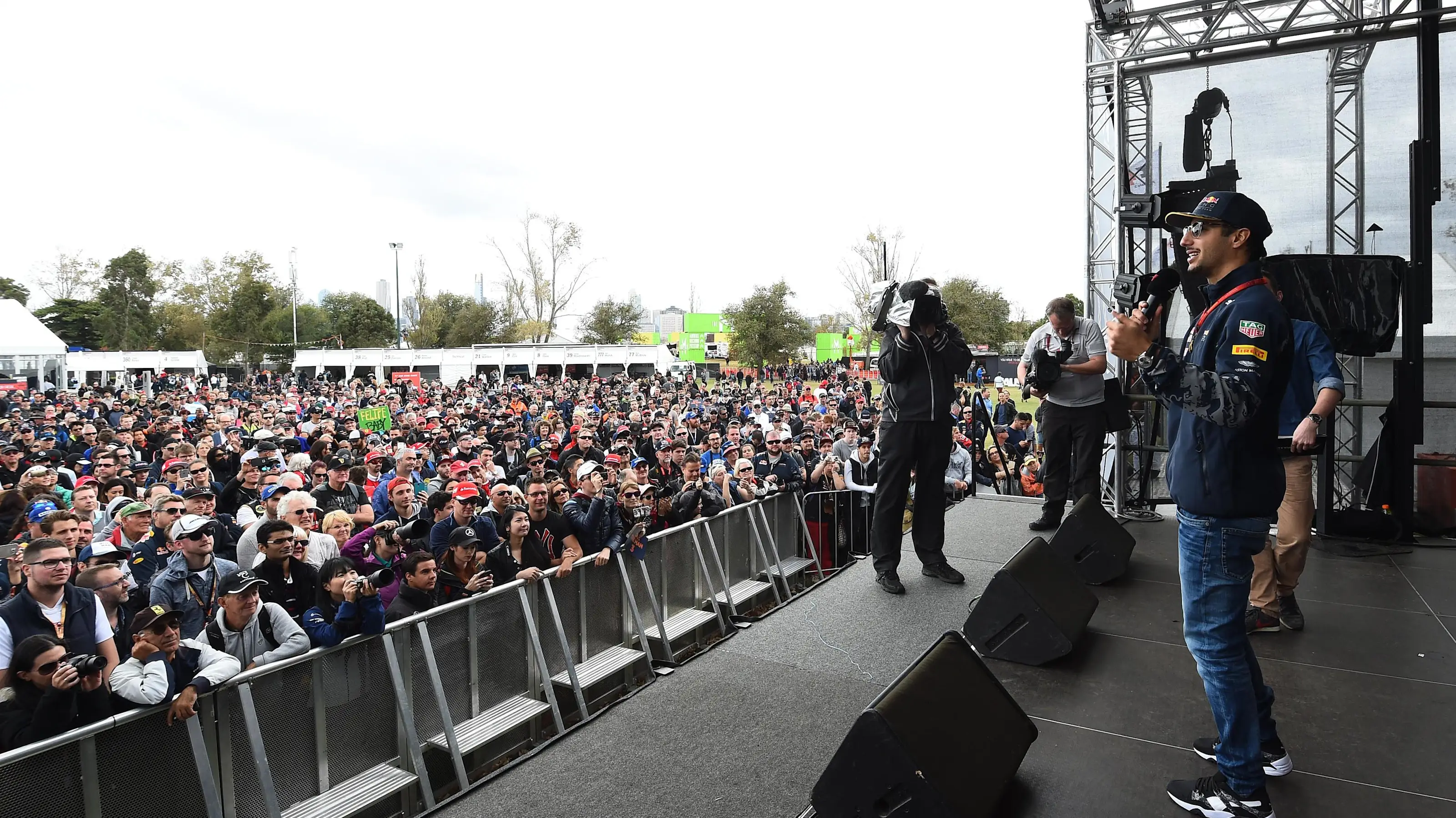 Daniel Ricciardo (AUS) Red Bull Racing on stage at the fan zone at Formula One World Championship,