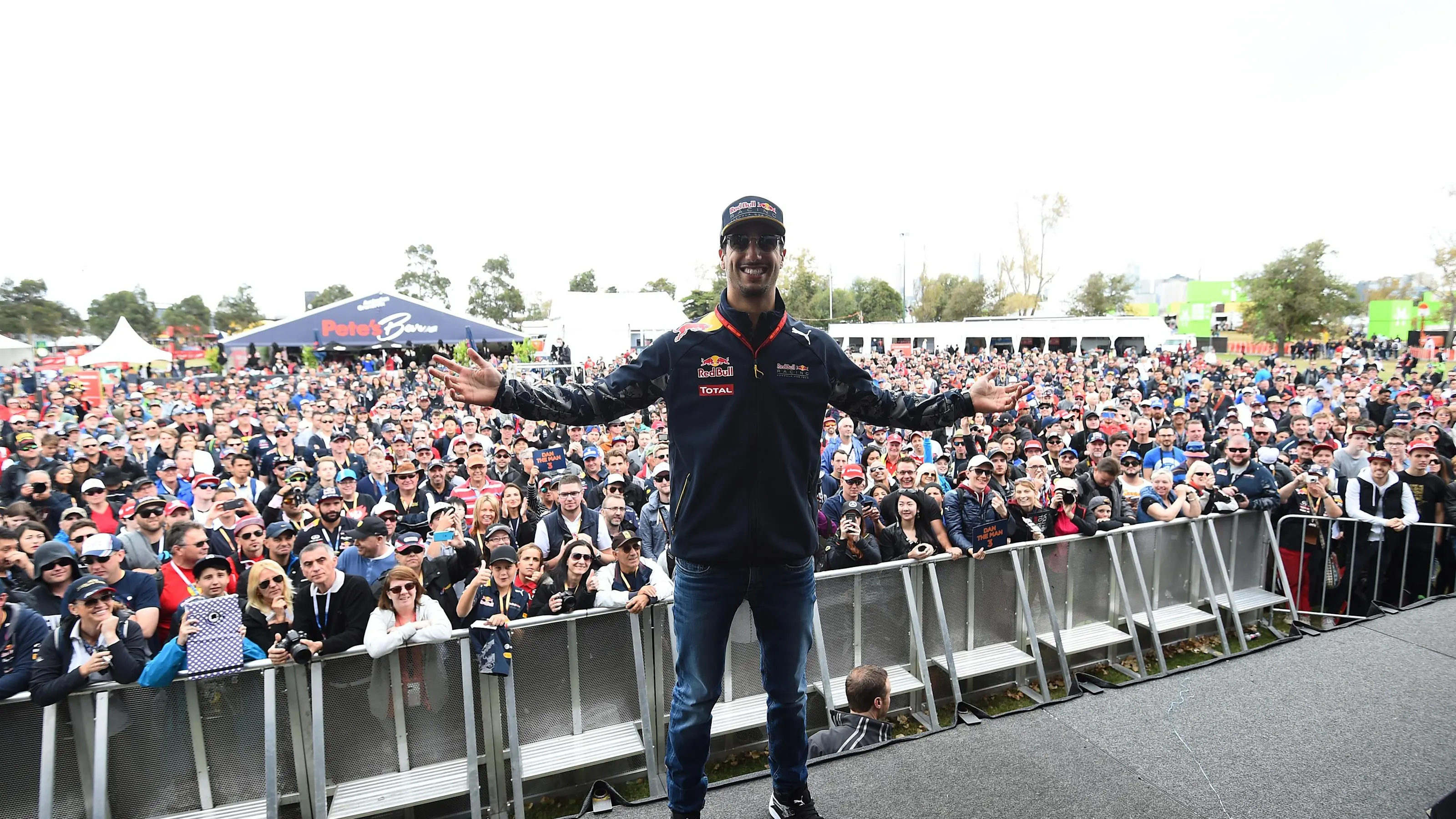Daniel Ricciardo (AUS) Red Bull Racing on stage at the fan zone at Formula One World Championship,