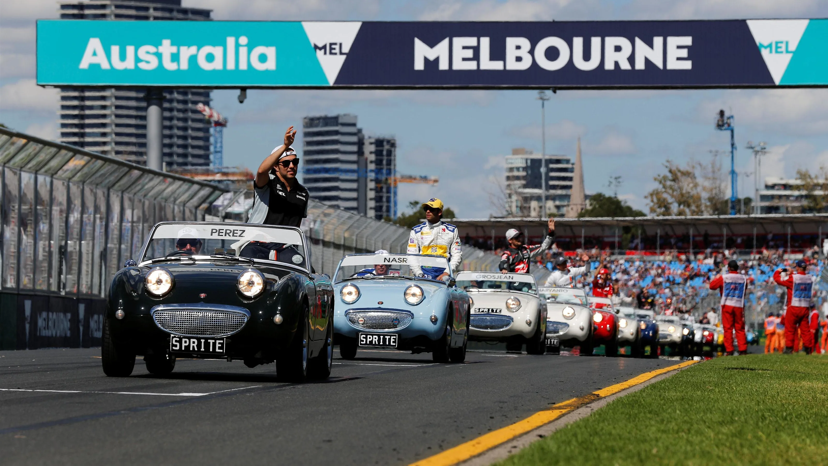 Sergio Perez (MEX) Force India F1 on the drivers parade at Formula One World Championship, Rd1,