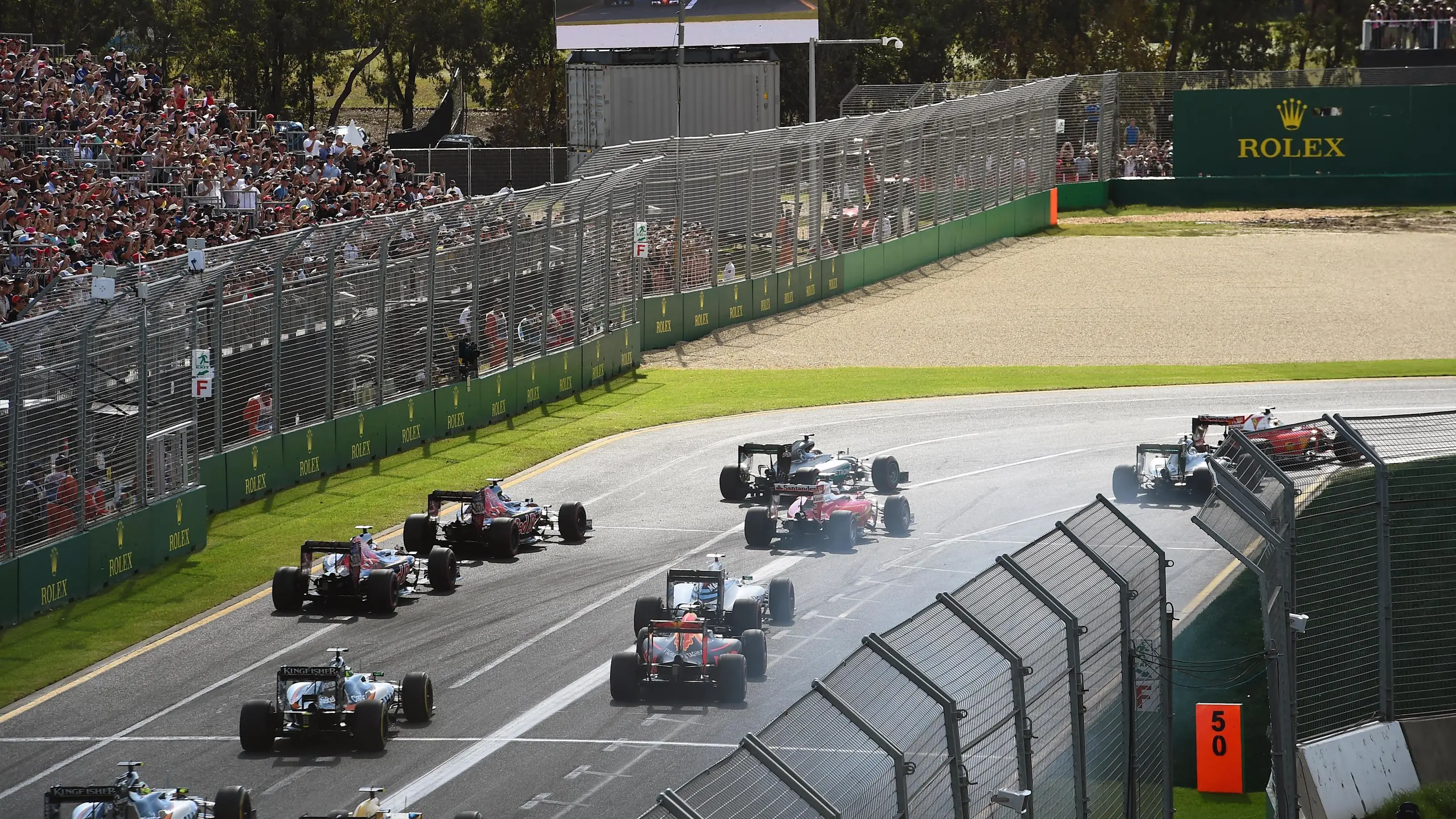 Sebastian Vettel (GER) Ferrari SF16-H leads at the start of the race at Formula One World