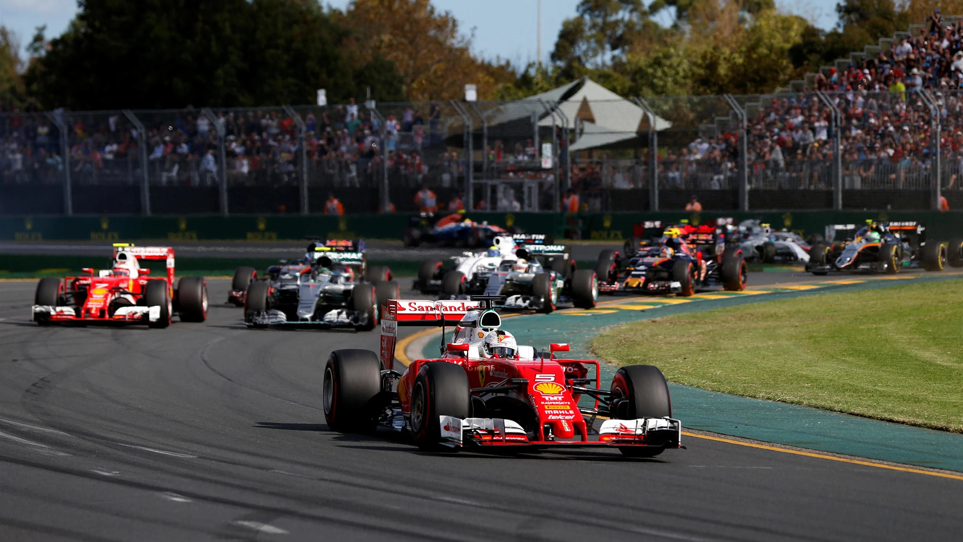 Sebastian Vettel (GER) Ferrari SF16-H leads at the start of the race at Formula One World