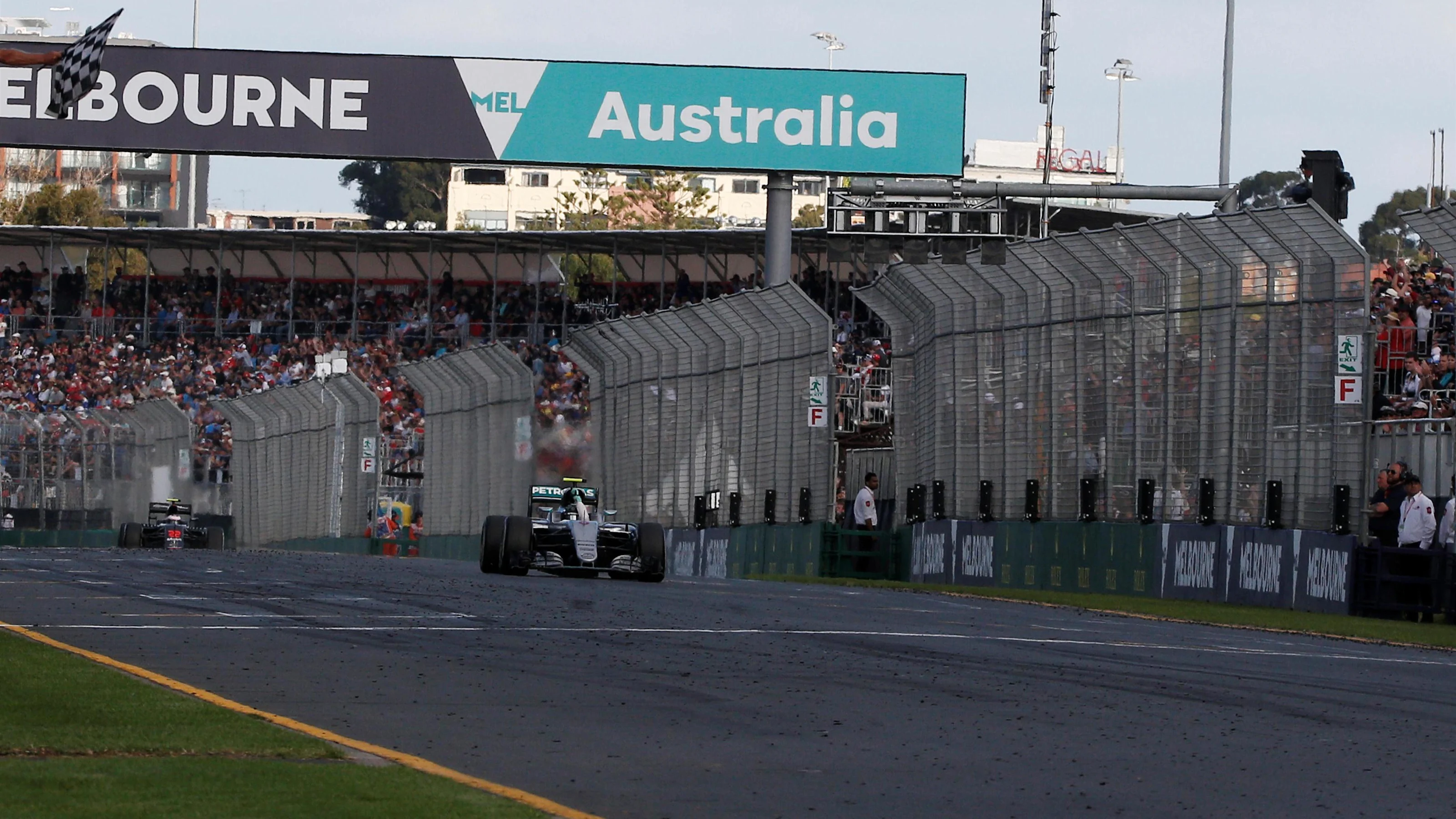 Race winner takes the chequered flag takes the chequered flag at Formula One World Championship,