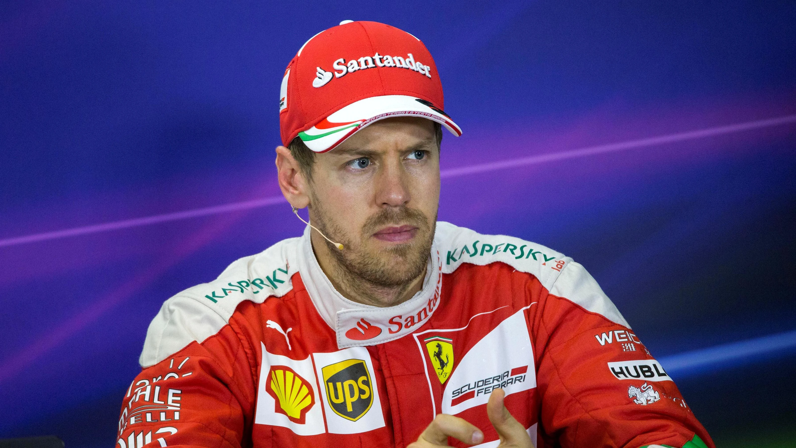 Sebastian Vettel (GER) Scuderia Ferrari in the press conference at Formula One World Championship,