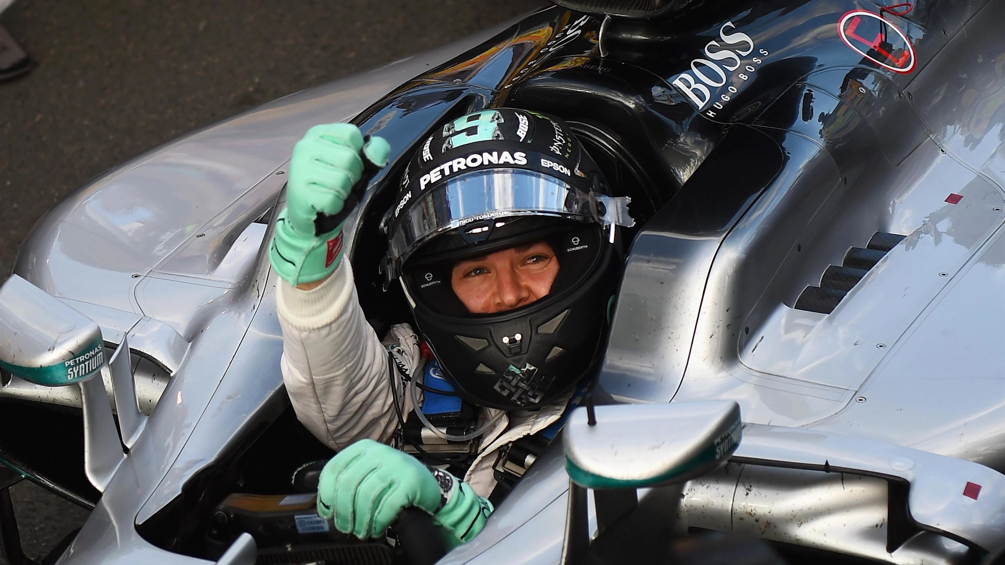 Race winner Nico Rosberg (GER) Mercedes-Benz F1 W07 Hybrid celebrates in parc ferme at Formula One