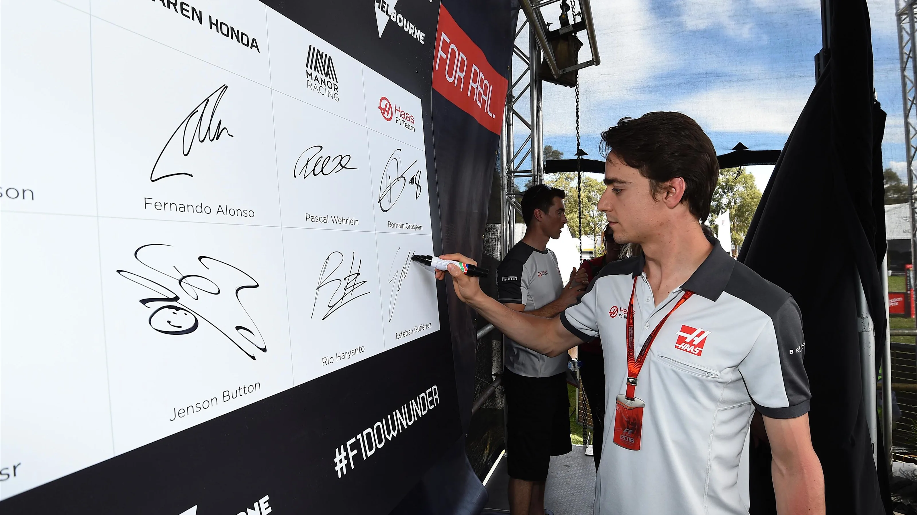Esteban Gutierrez (MEX) Haas F1 signs the autograph wall at Formula One World Championship, Rd1,