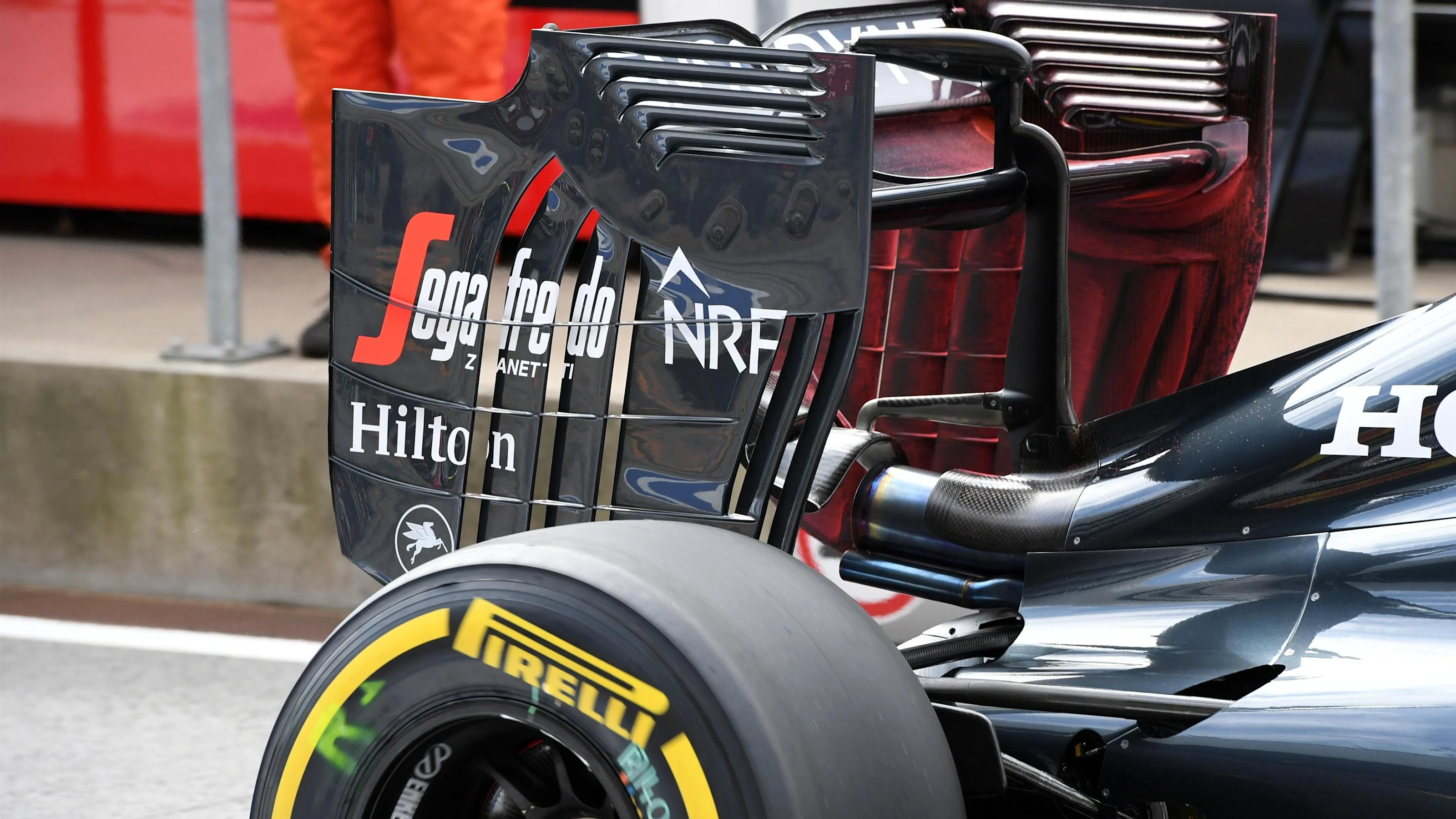 McLaren MP4-31 rear wing with aero paint at Formula One World Championship, Rd9, Austrian Grand