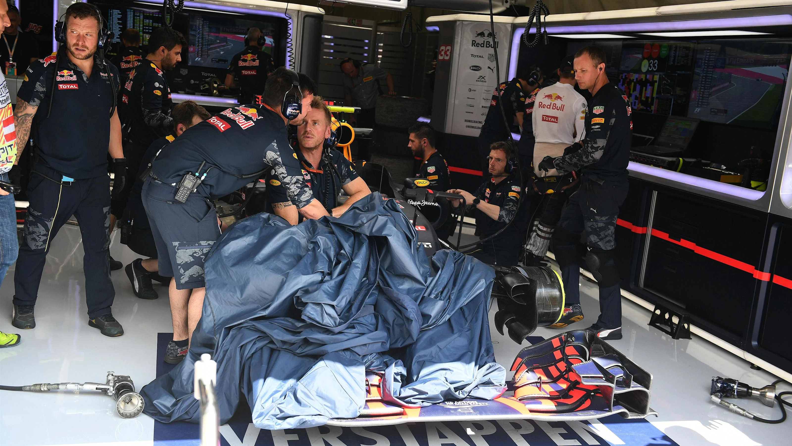 The crashed car of Max Verstappen (NED) Red Bull Racing RB12 in FP1 at Formula One World