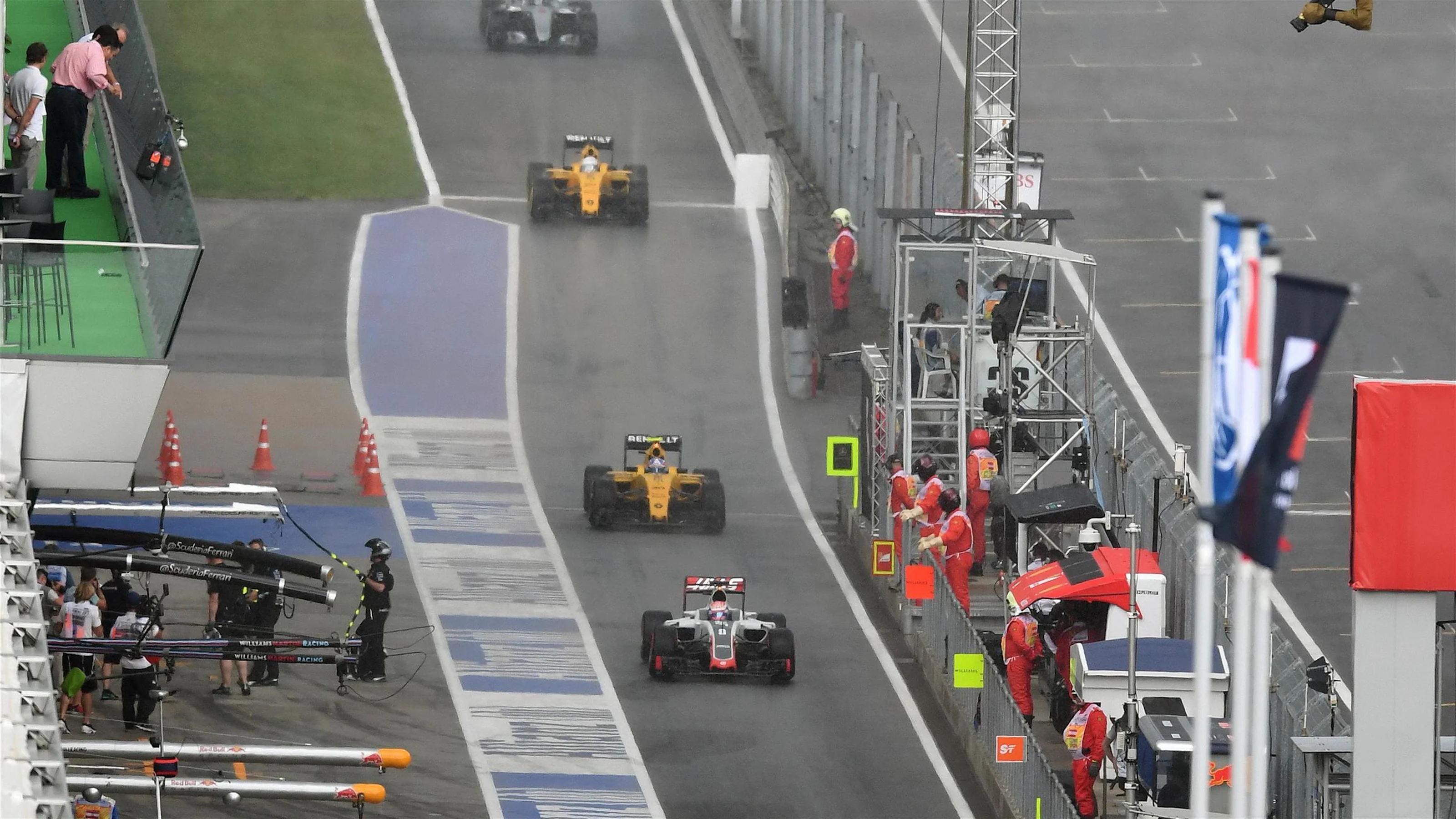 Cars in pit lane at Formula One World Championship, Rd9, Austrian Grand Prix, Practice, Spielberg,