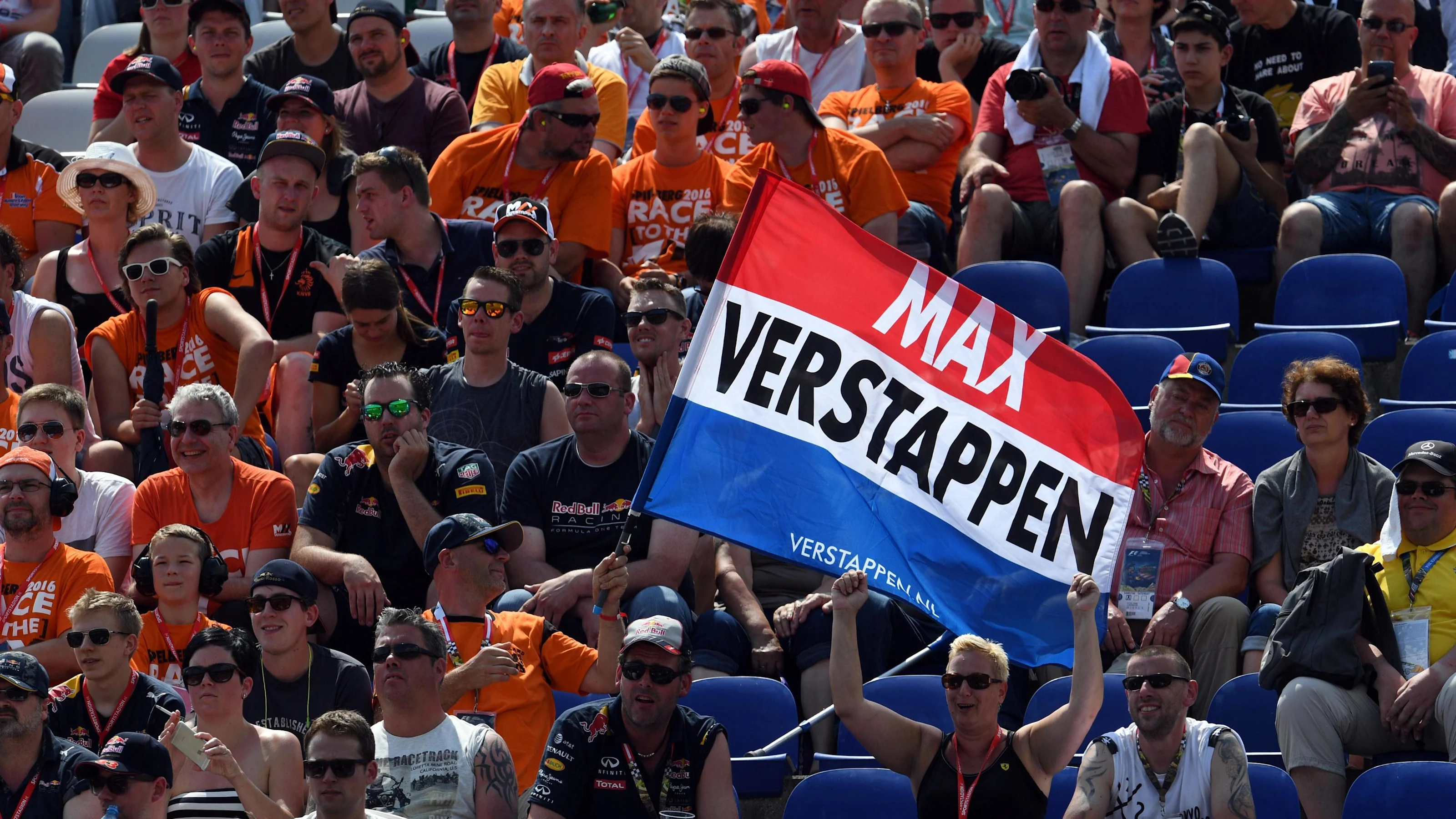 Fans and Max Verstappen (NED) Red Bull Racing flag at Formula One World Championship, Rd9, Austrian