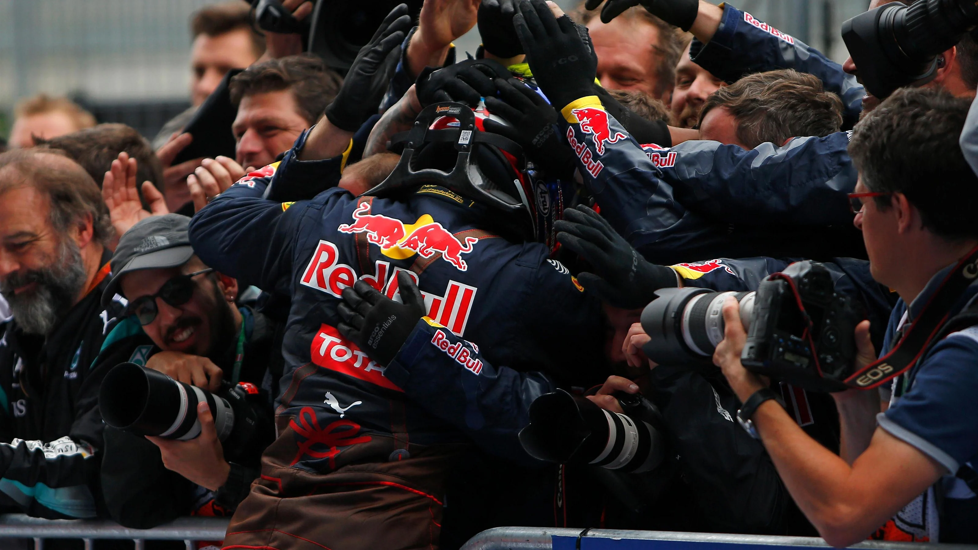 Max Verstappen (NED) Red Bull Racing celebrates in parc ferme at Formula One World Championship,