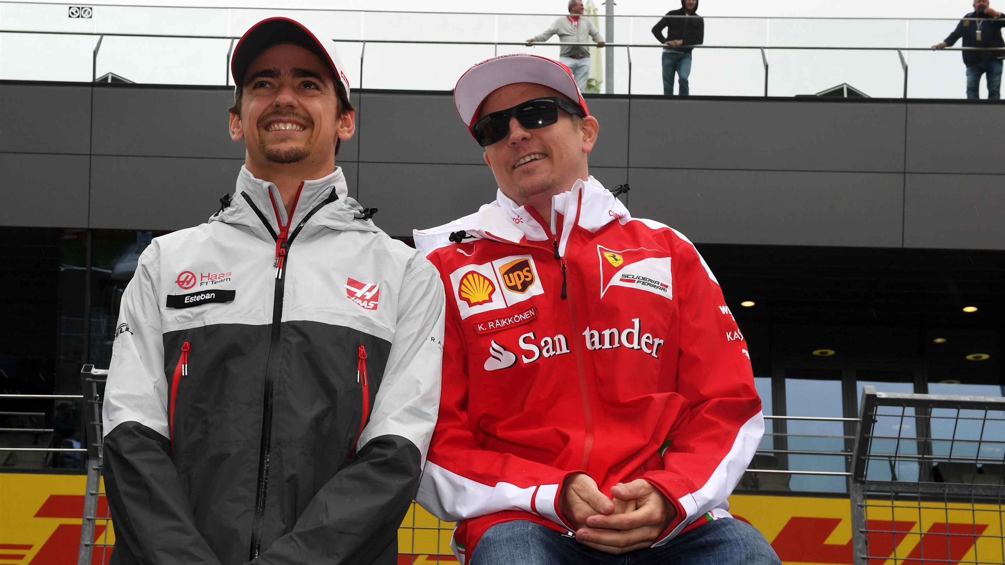 Esteban Gutierrez (MEX) Haas F1 and Kimi Raikkonen (FIN) Ferrari on the drivers parade at Formula