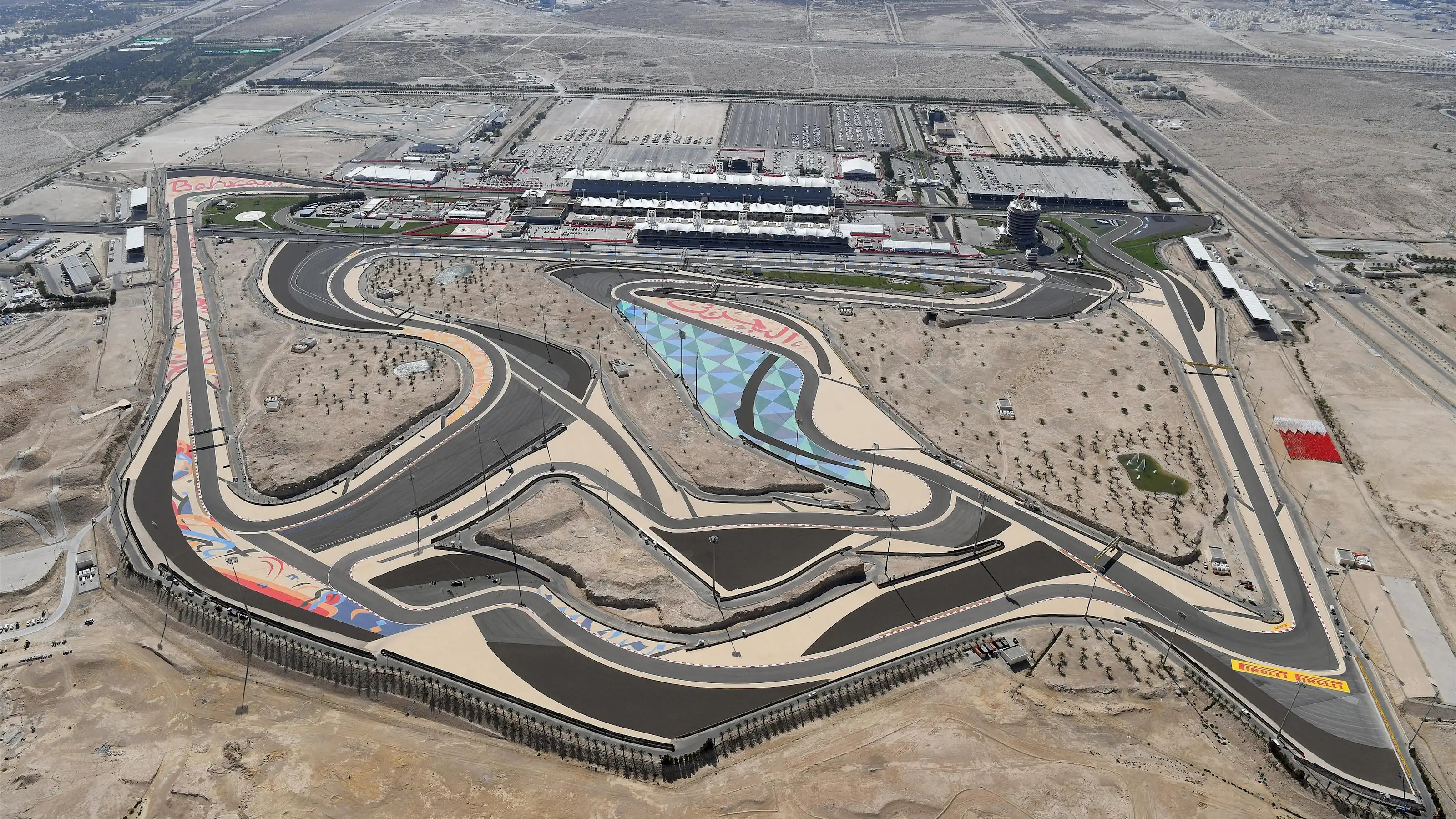 Aerial view at Formula One World Championship, Rd2, Bahrain Grand Prix Qualifying, Bahrain