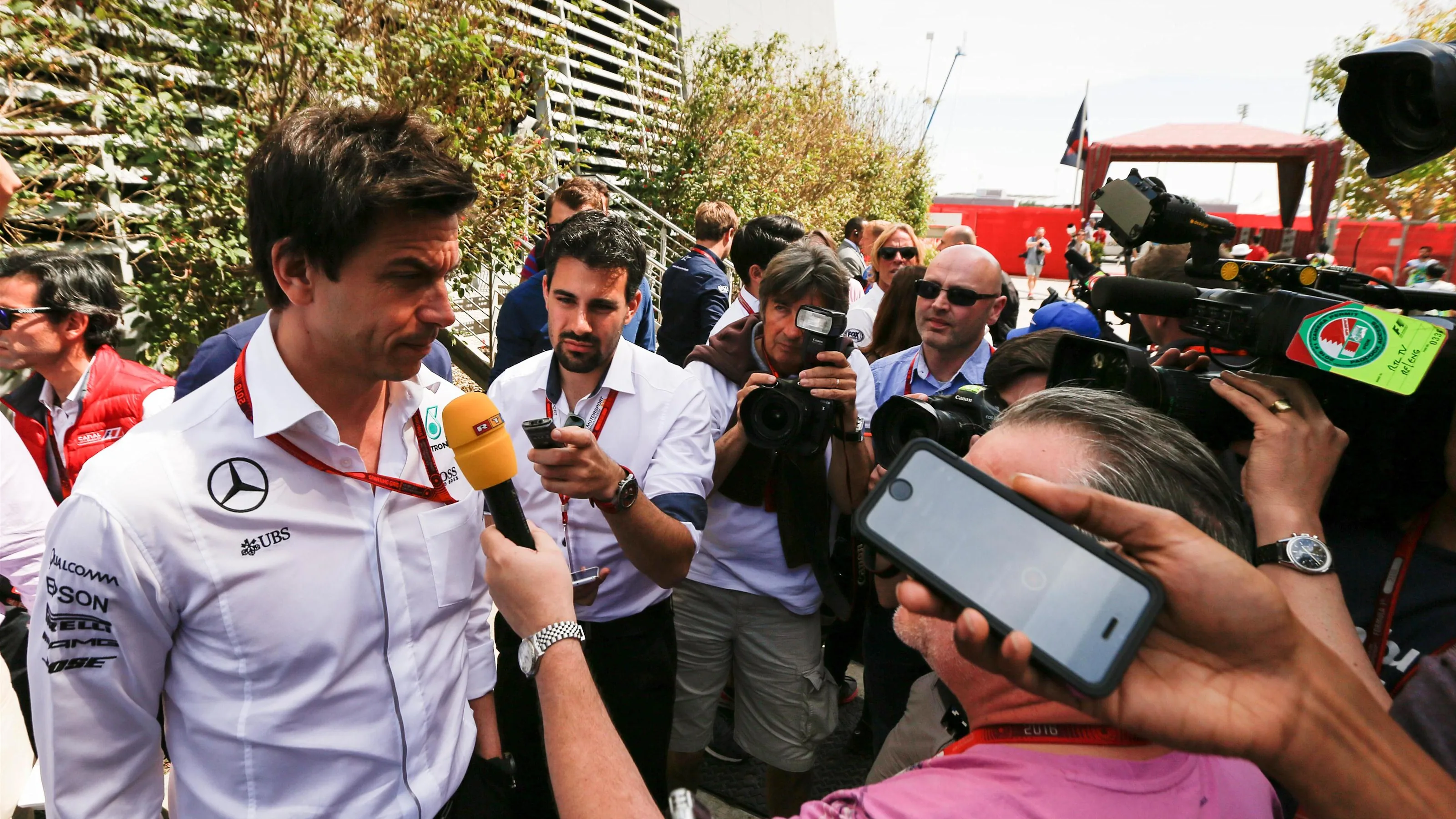 Toto Wolff (AUT) Mercedes AMG F1 Director of Motorsport talks with the media at Formula One World