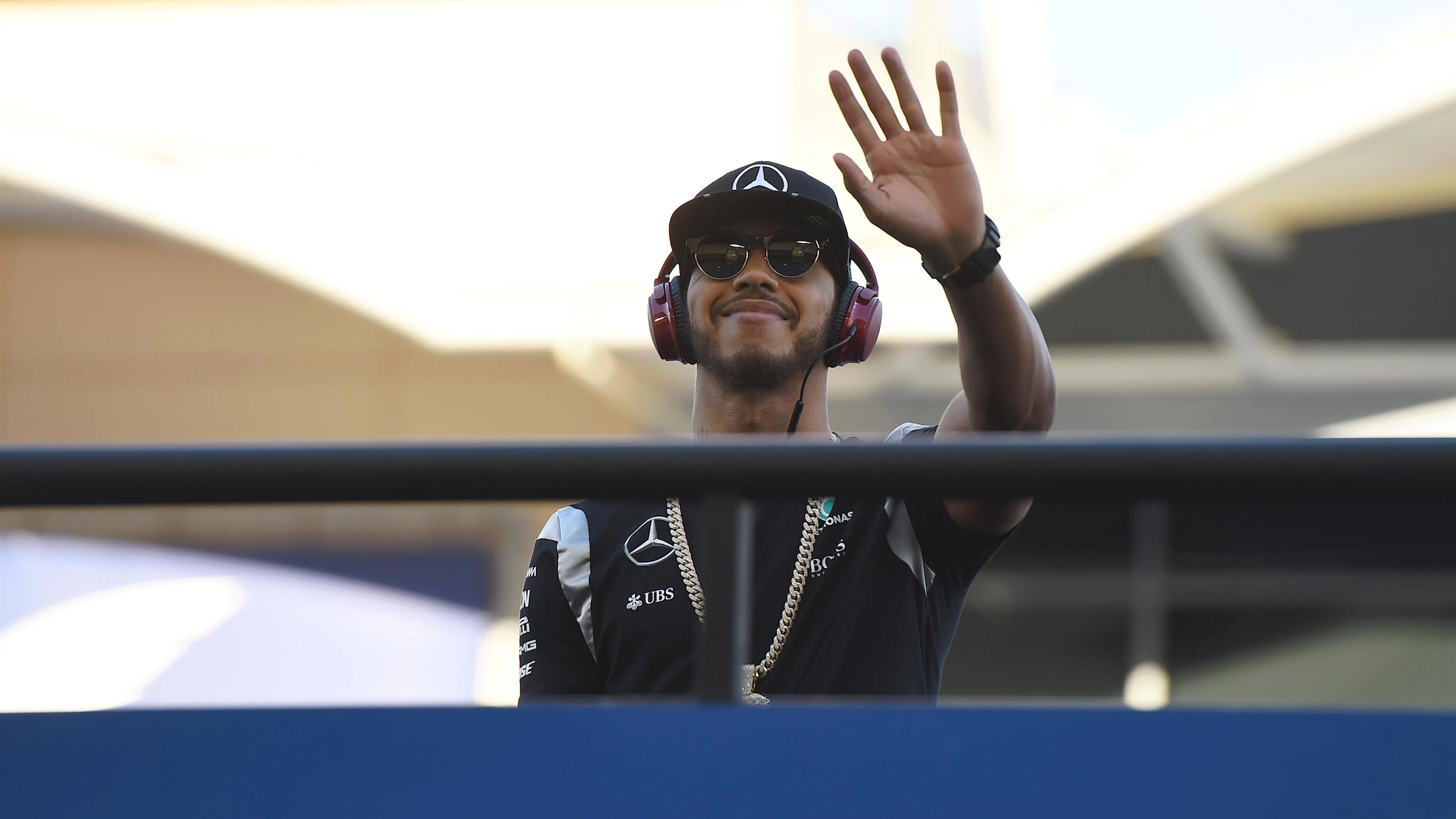 Lewis Hamilton (GBR) Mercedes AMG F1 on the drivers parade at Formula One World Championship, Rd2,