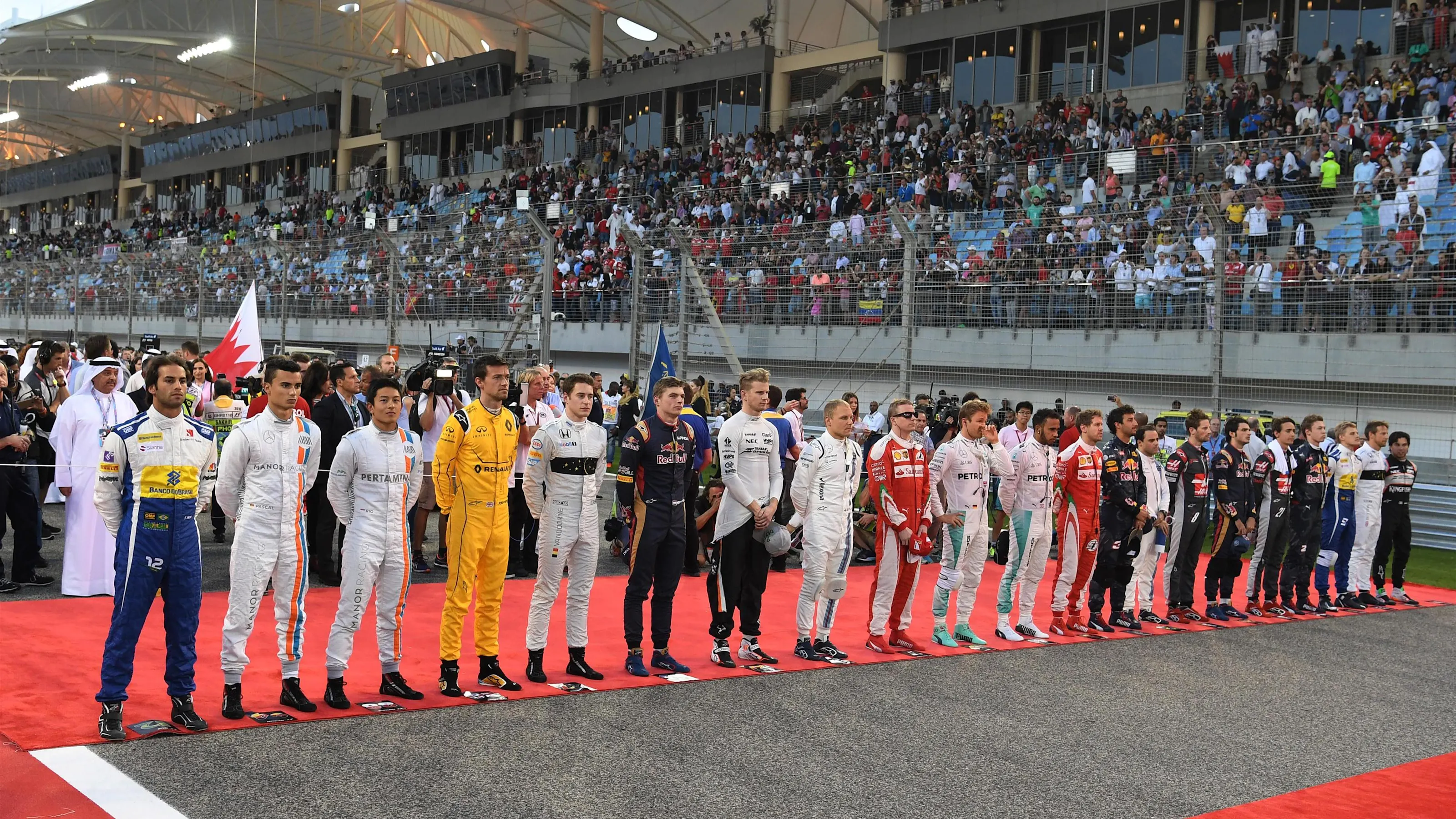 National Anthem on the grid at Formula One World Championship, Rd2, Bahrain Grand Prix Race,