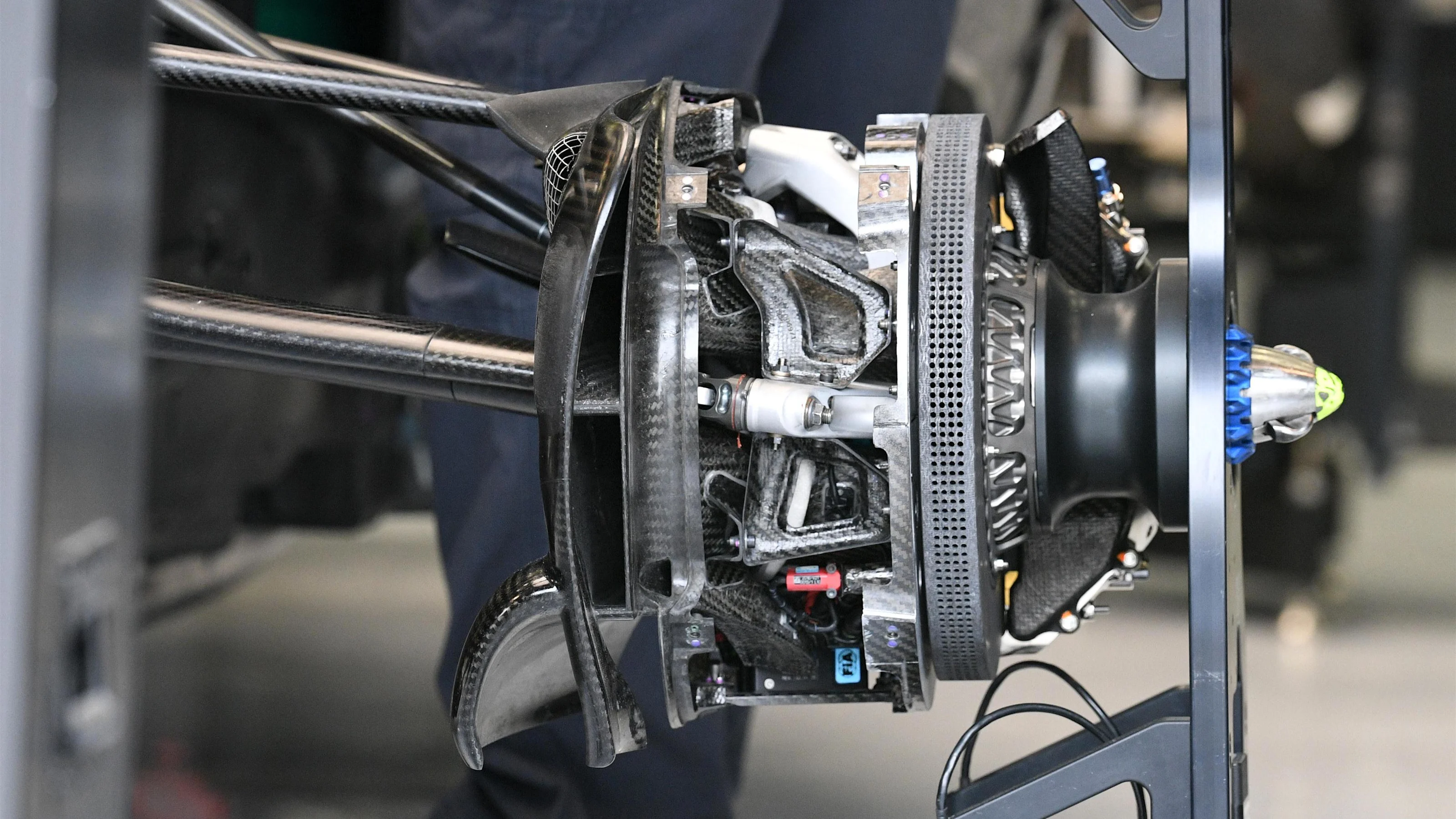 Mercedes-Benz F1 W07 Hybrid front brake and wheel hub detail at Formula One World Championship,