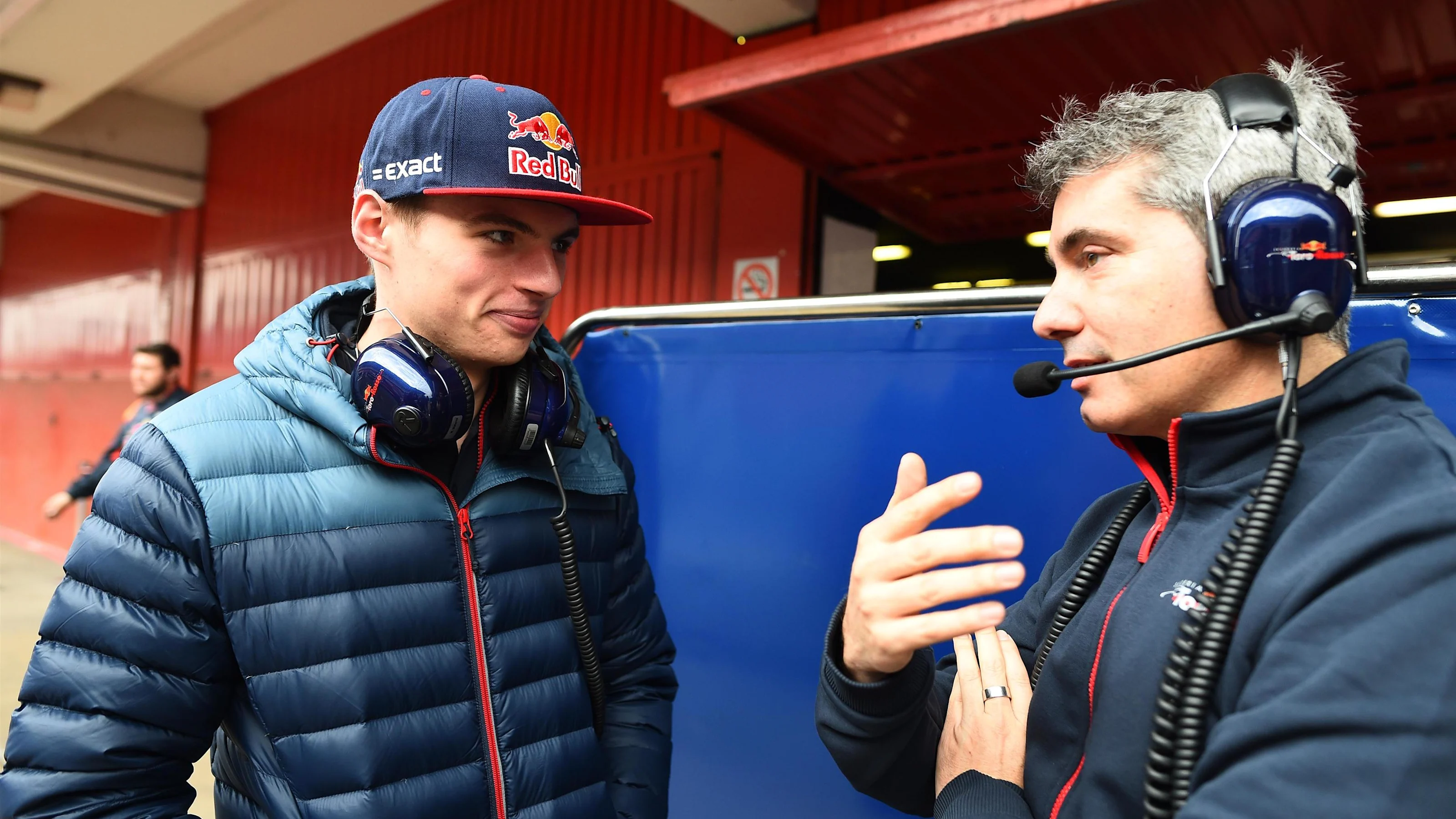 Max Verstappen (NDL) Scuderia Toro Rosso and Xevi Pujolar (ESP) Scuderia Toro Rosso Engineer at