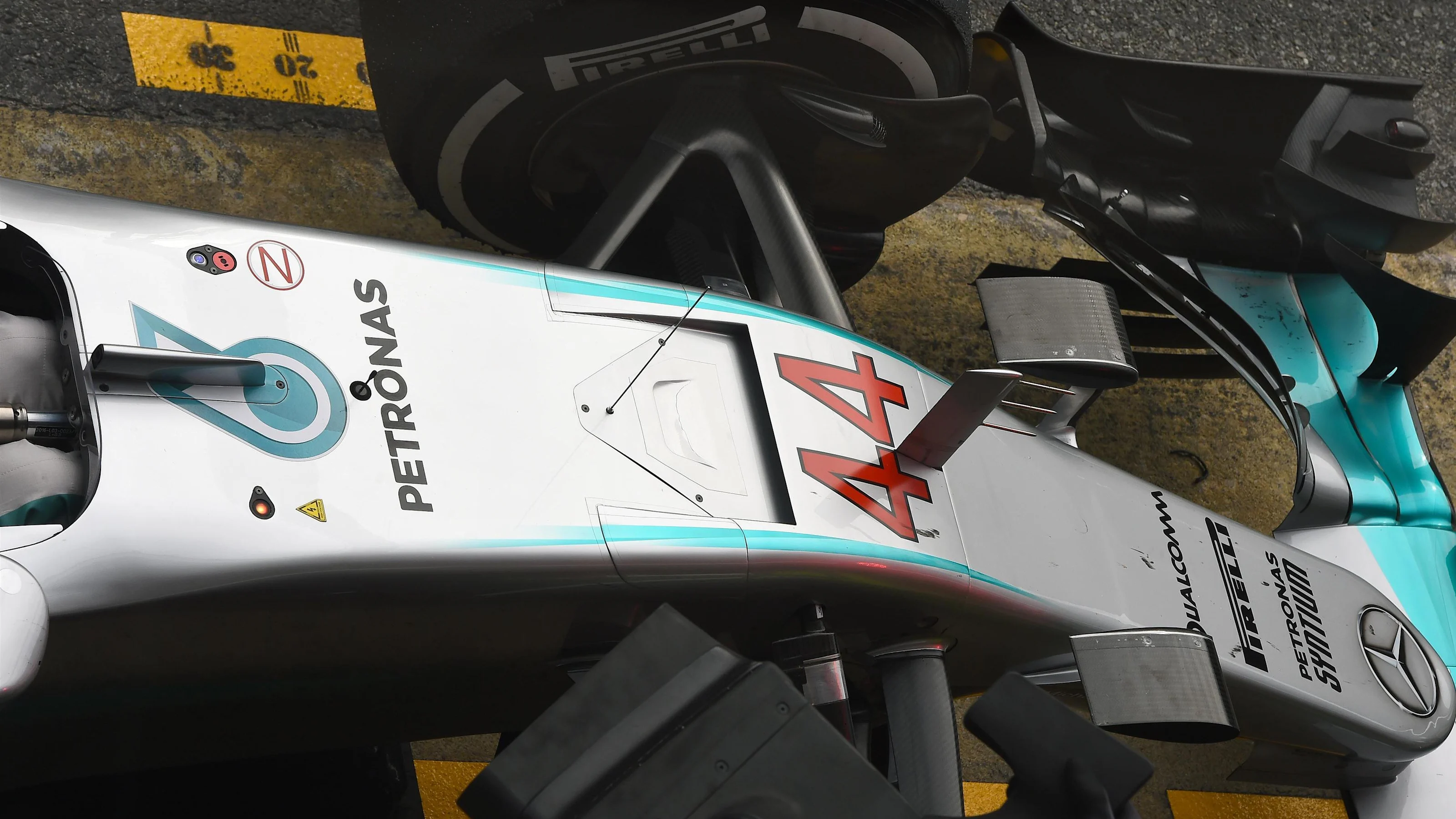Mercedes-Benz F1 W07 Hybrid nose detail at Formula One Testing, Day Four, Barcelona, Spain,
