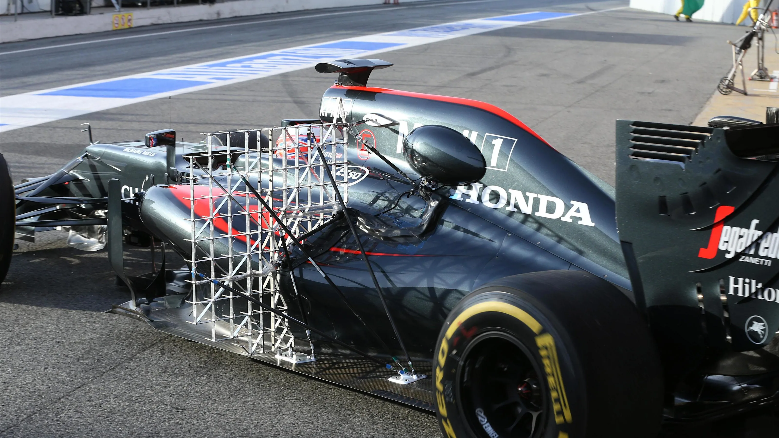 Jenson Button (GBR) McLaren MP4-31 with aero sensor at Formula One Testing, Day Three, Barcelona,
