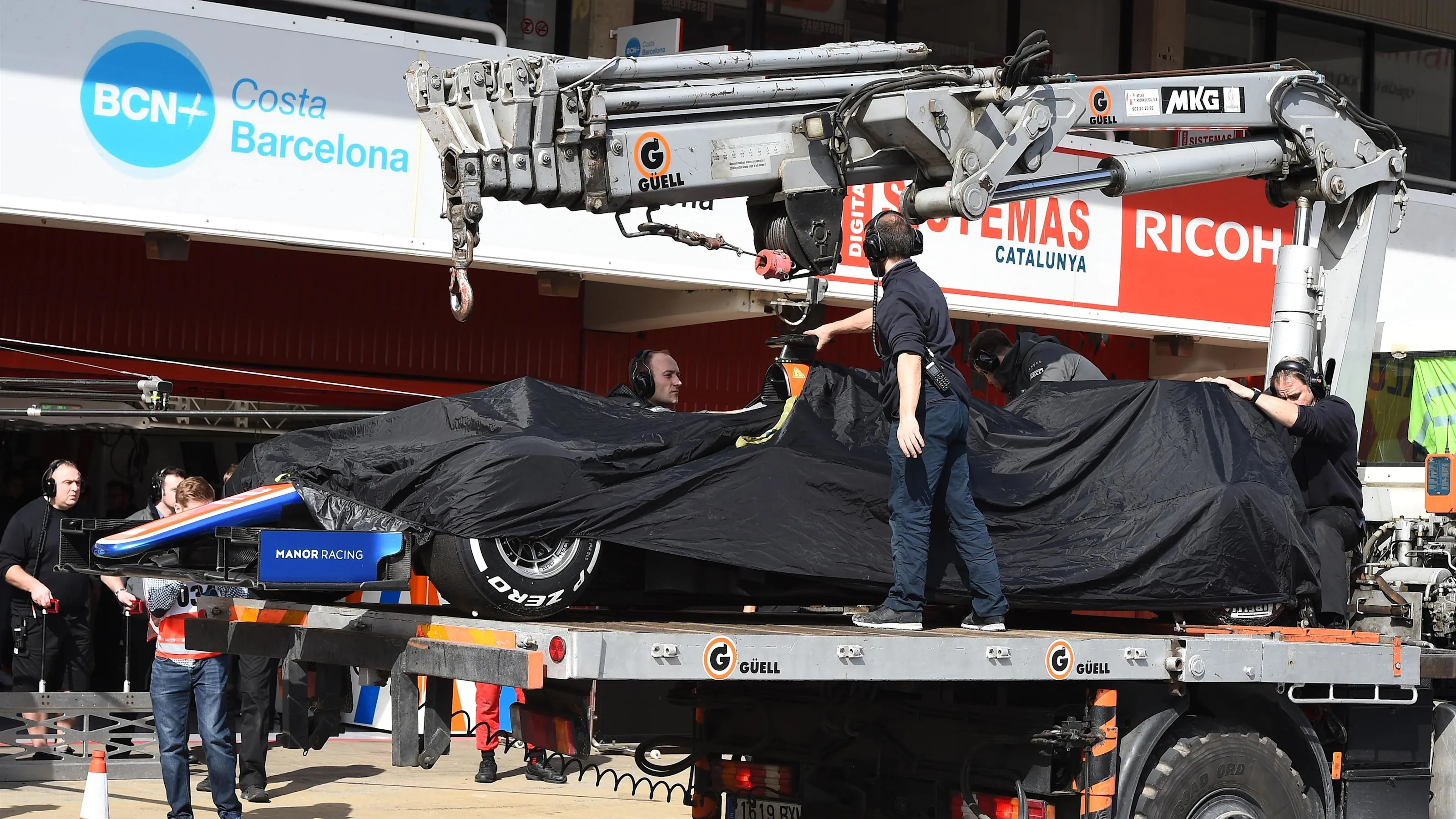 The car of Rio Haryanto (IDN) Manor Racing MRT05 is recovered to the pits after stopping on track