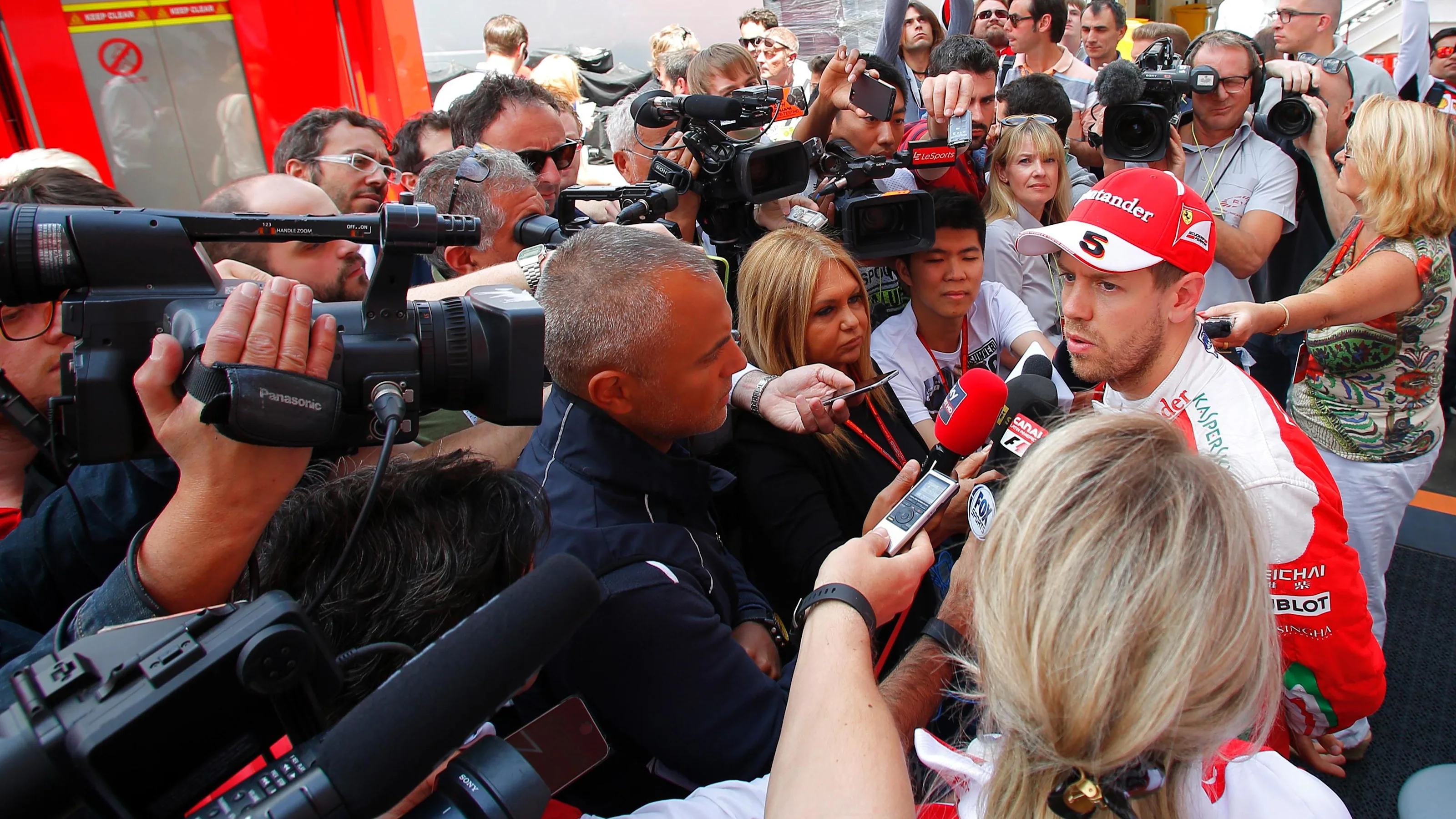 Sebastian Vettel (GER) Ferrari talks with the media at Formula One Testing, Day One, Barcelona,