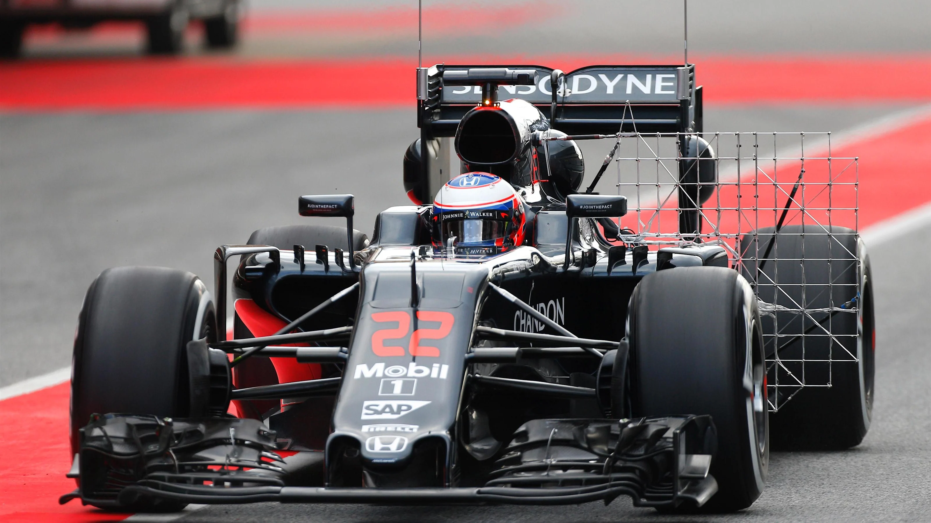 Jenson Button (GBR) McLaren MP4-31 with aero sensors at Formula One Testing, Day One, Barcelona,