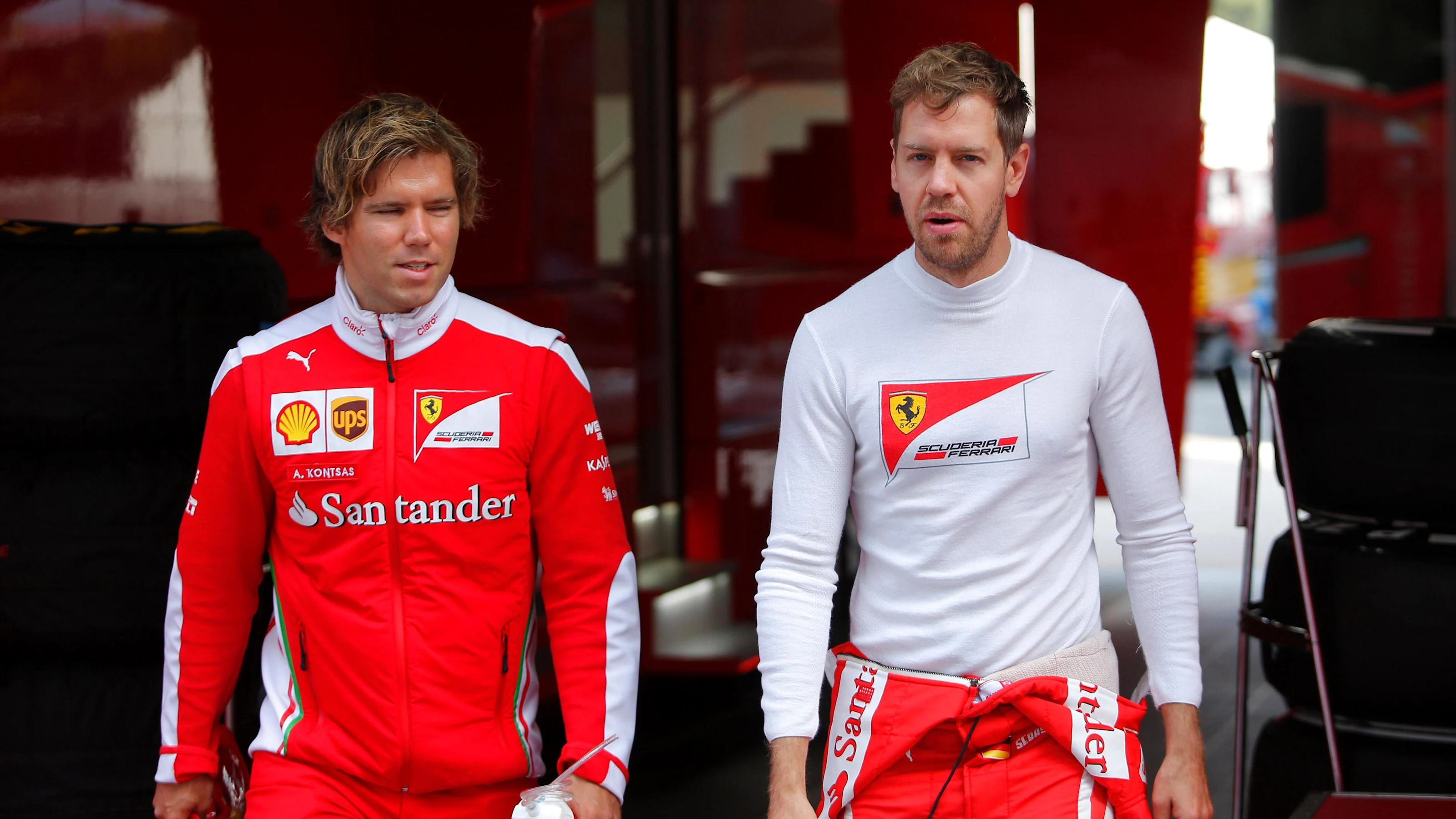 Sebastian Vettel (GER) Ferrari with his trainer Antti Kontsas (FIN) at Formula One Testing, Day