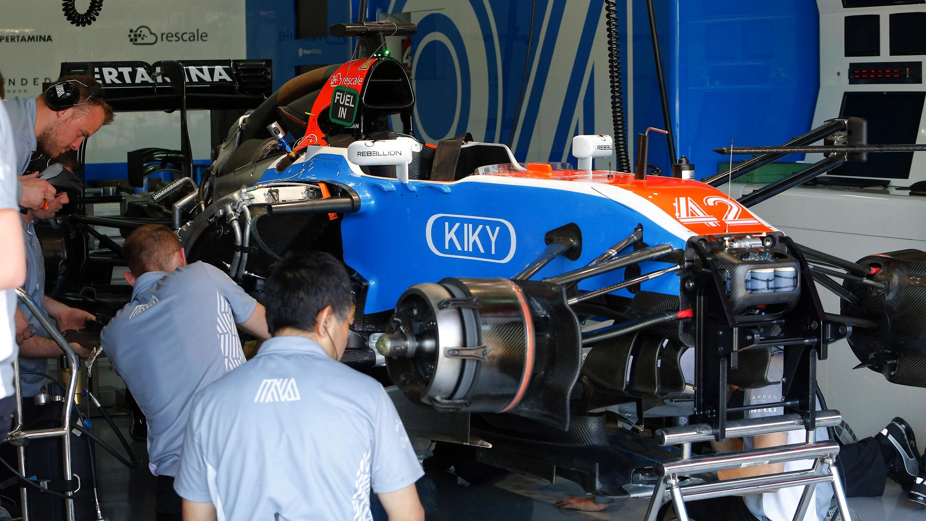 Manor Racing MRT05 in the garage at Formula One Testing, Day Two, Barcelona, Spain, 18 May 2016.