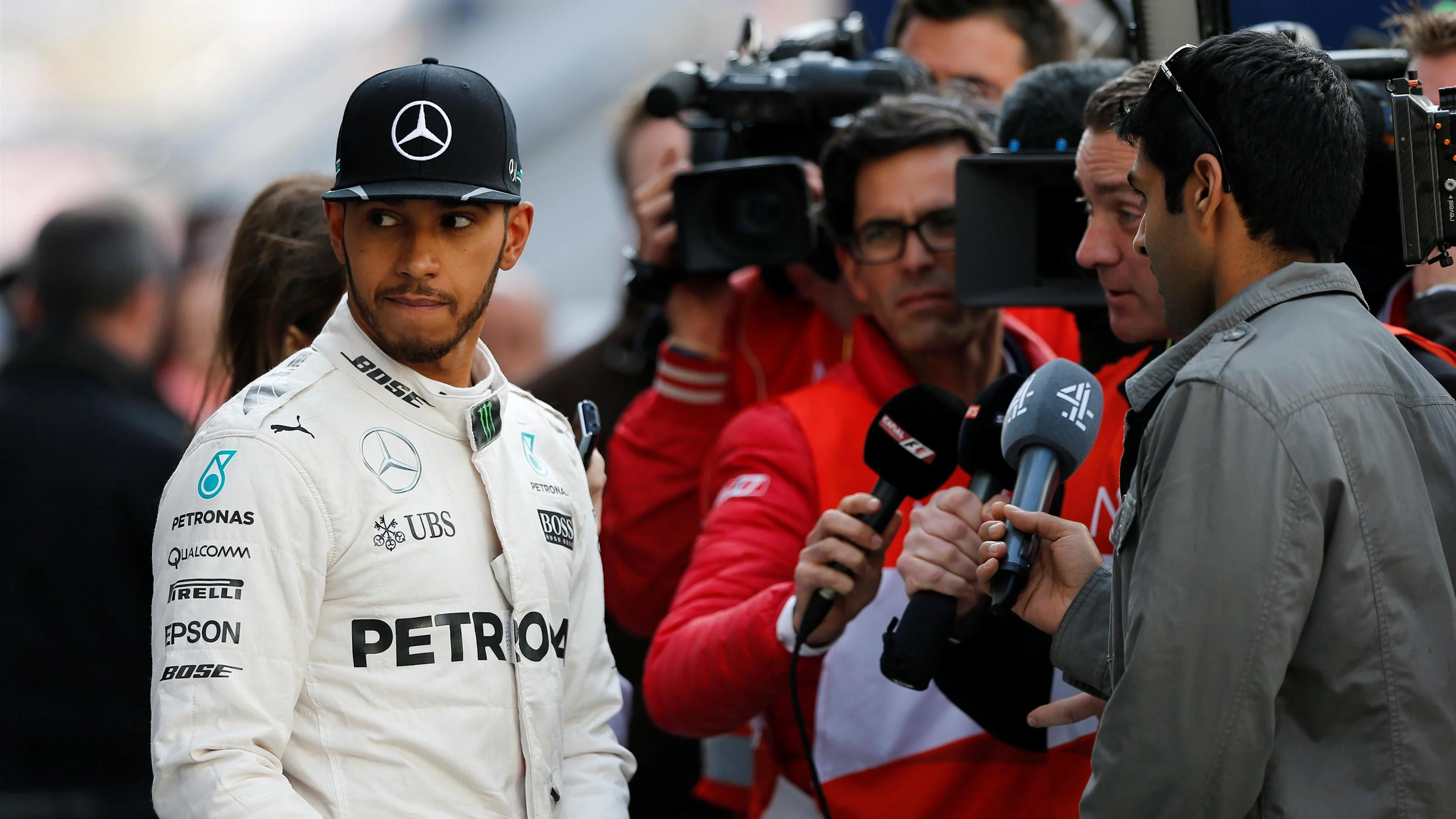 Lewis Hamilton (GBR) Mercedes AMG F1 talks with the media at Formula One Testing, Day Four,