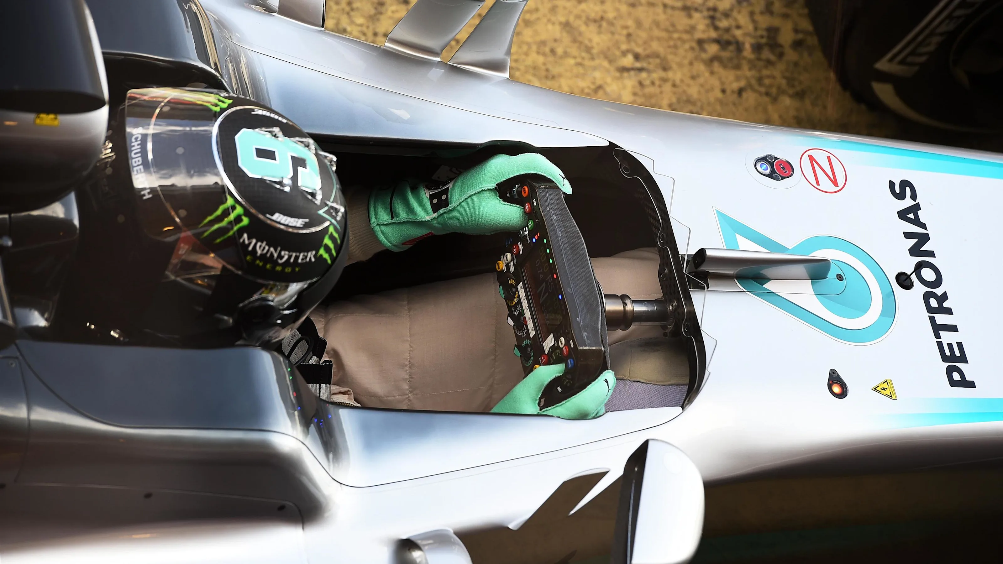 Nico Rosberg (GER) Mercedes-Benz F1 W07 Hybrid and steering wheel at Formula One Testing, Day Four,