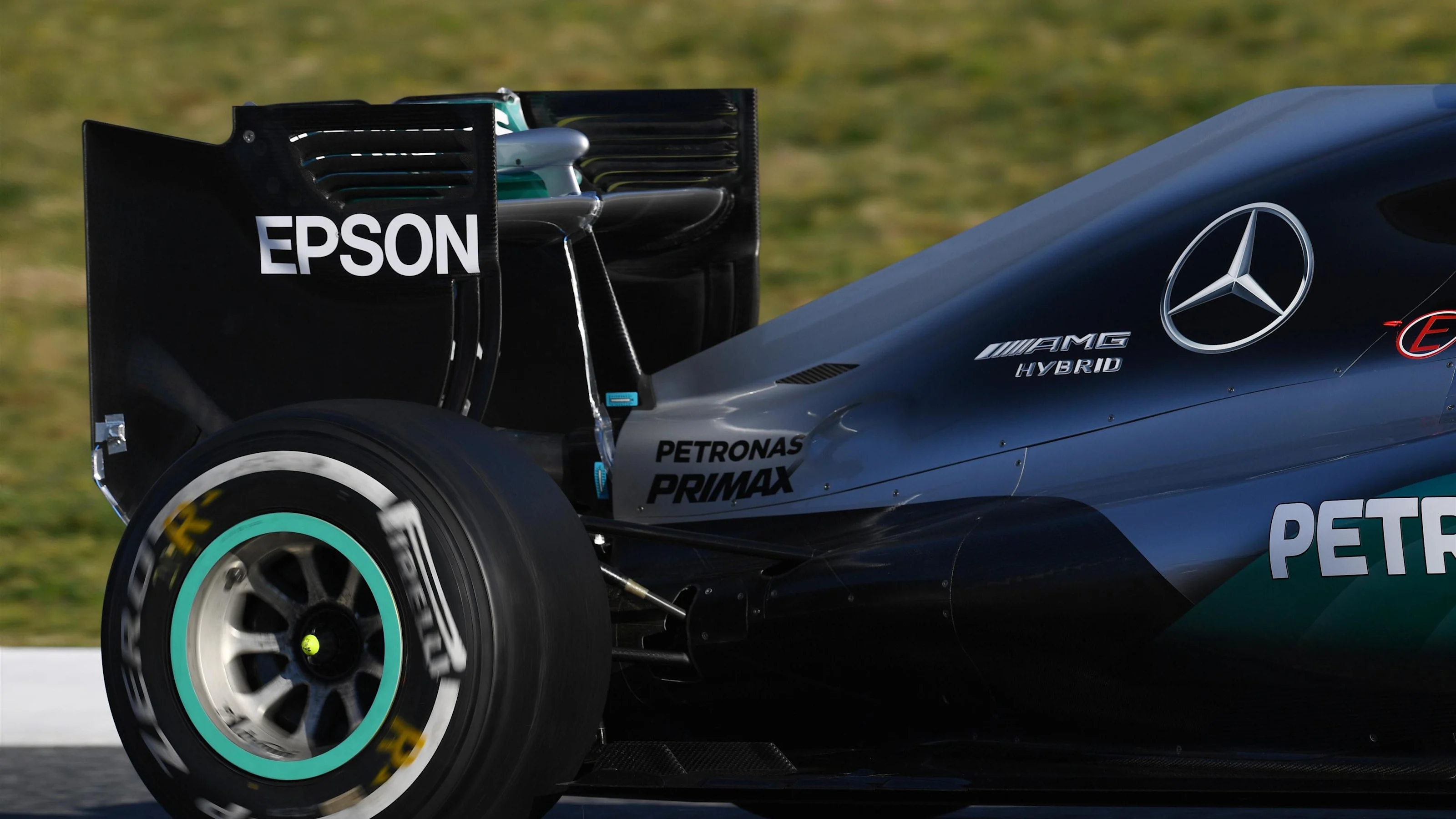 Mercedes-Benz F1 W07 Hybrid rear wing at Formula One Testing, Day One, Barcelona, Spain, Tuesday 1