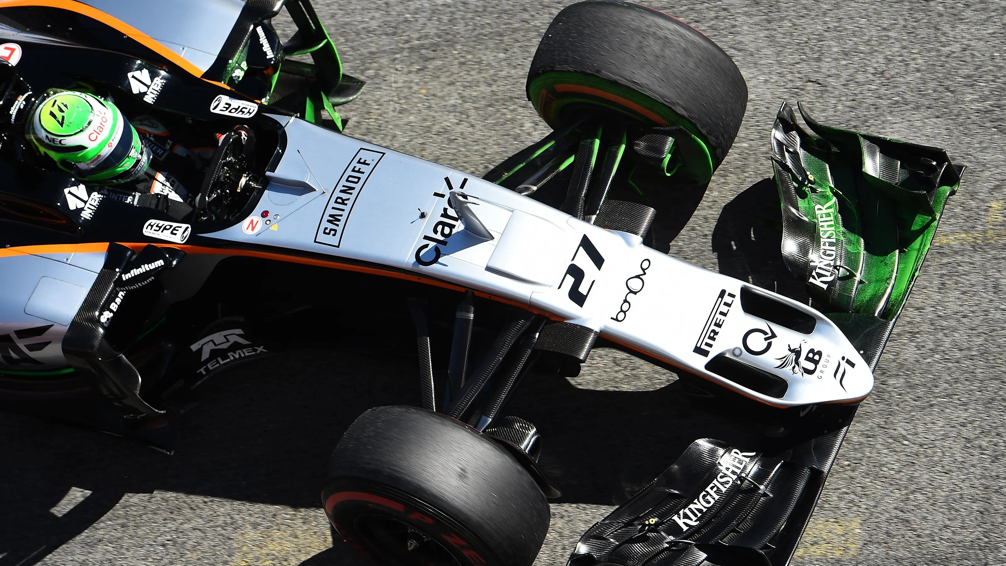 Nico Hulkenberg (GER) Force India VJM09 with aero paint on the front wing at Formula One Testing,