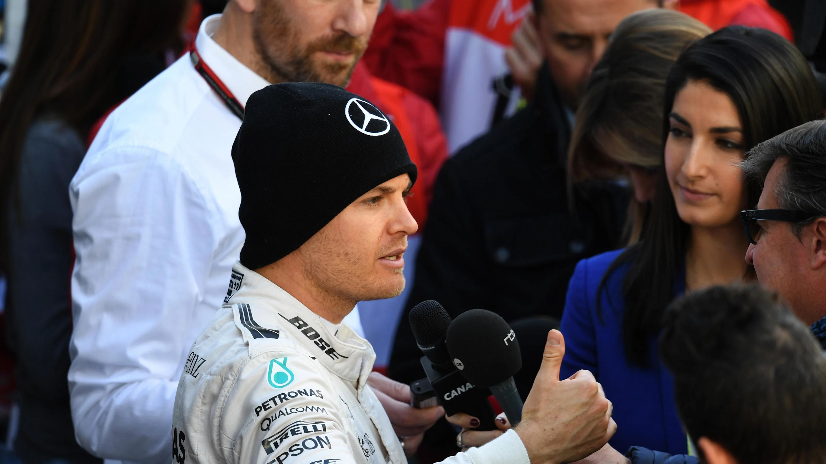 Nico Rosberg (GER) Mercedes AMG F1 talks with the media at Formula One Testing, Day One, Barcelona,