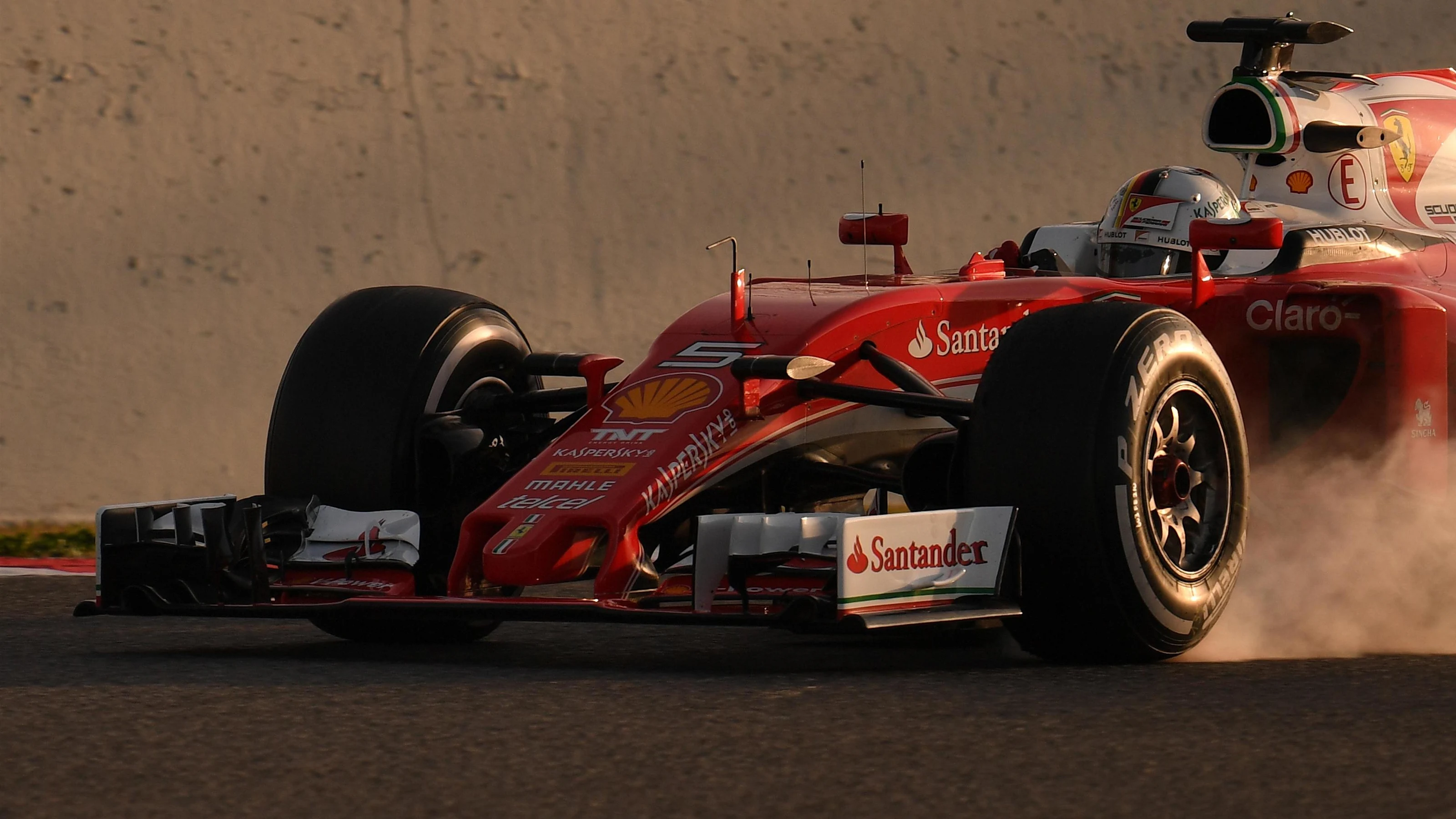 Sebastian Vettel (GER) Ferrari SF16-H locks up at Formula One Testing, Day Two, Barcelona, Spain,