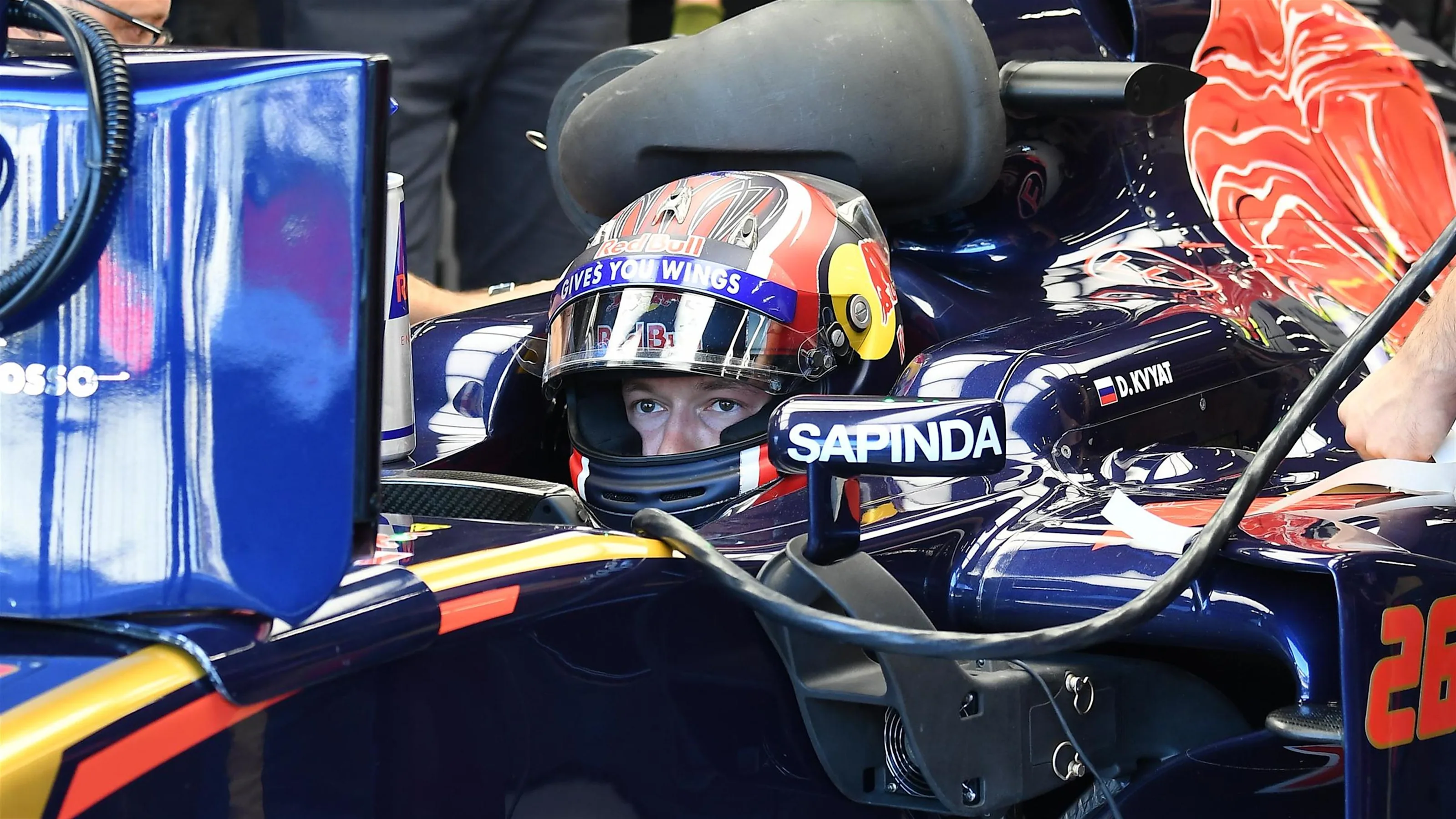 Daniil Kvyat (RUS) Scuderia Toro Rosso STR11 in the garage at Formula One World Championship, Rd13,