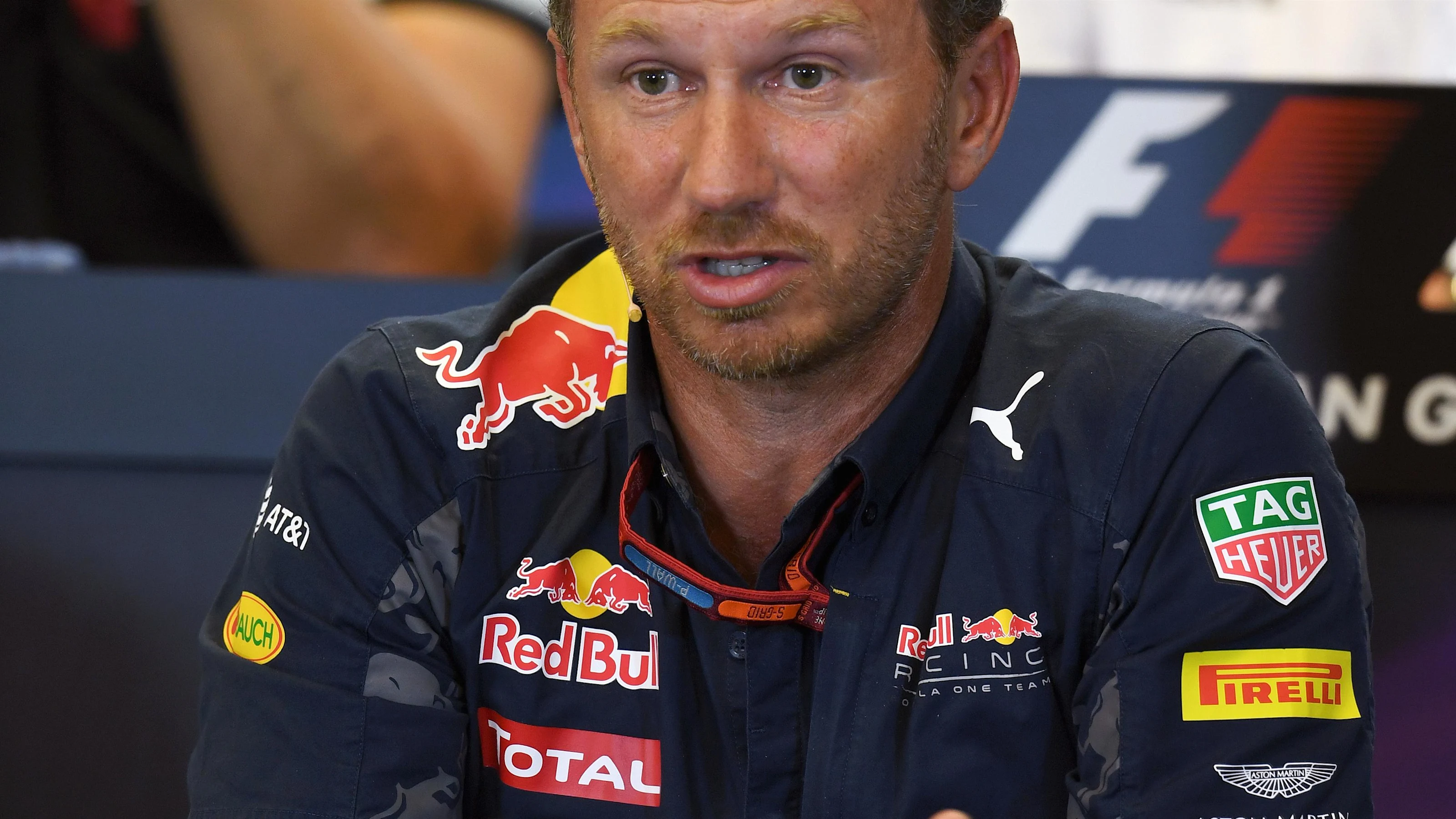 Christian Horner (GBR) Red Bull Racing Team Principal in the Press Conference at Formula One World