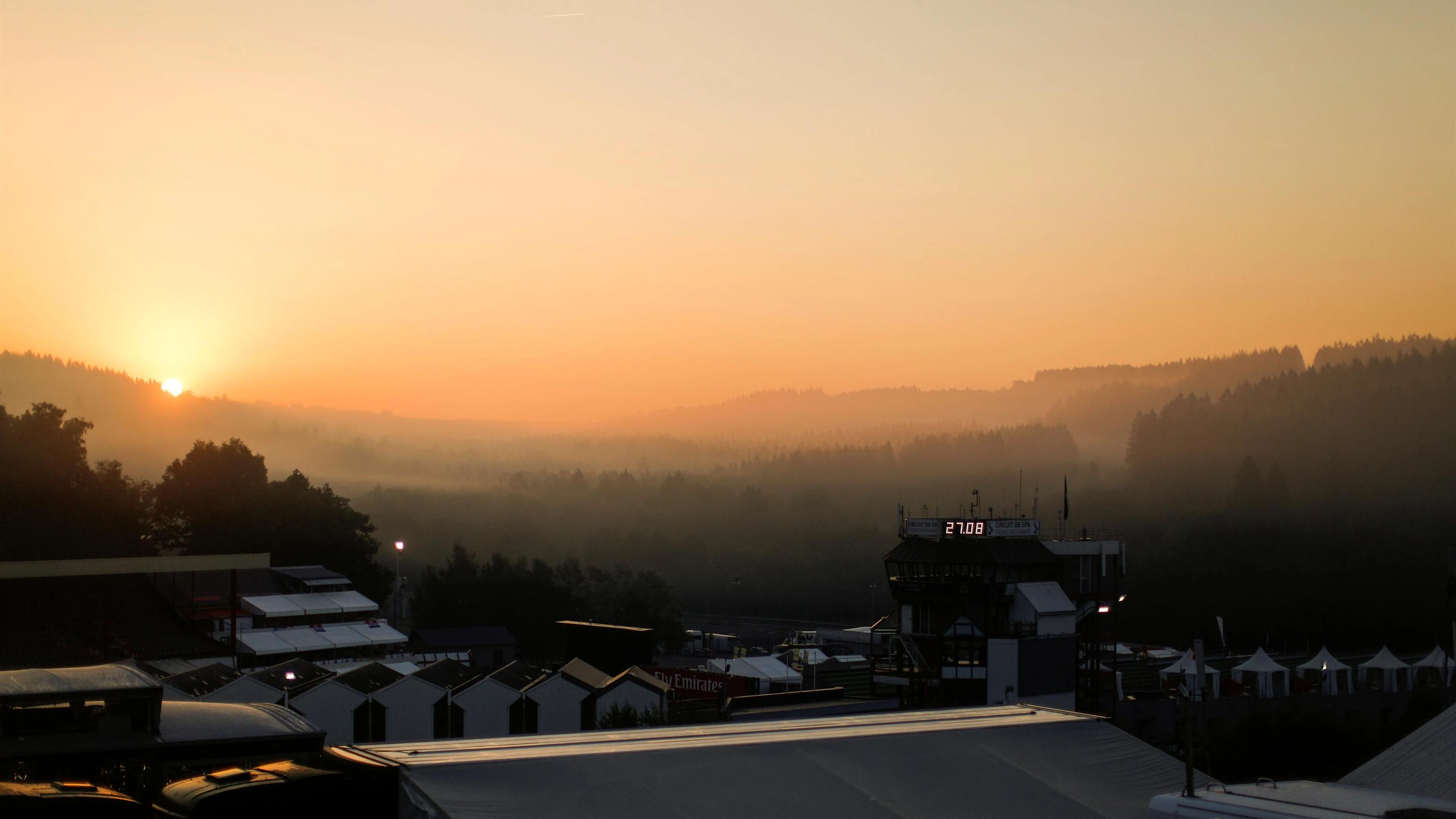 Sunrise over the Paddock at Formula One World Championship, Rd13, Belgian Grand Prix, Qualifying,