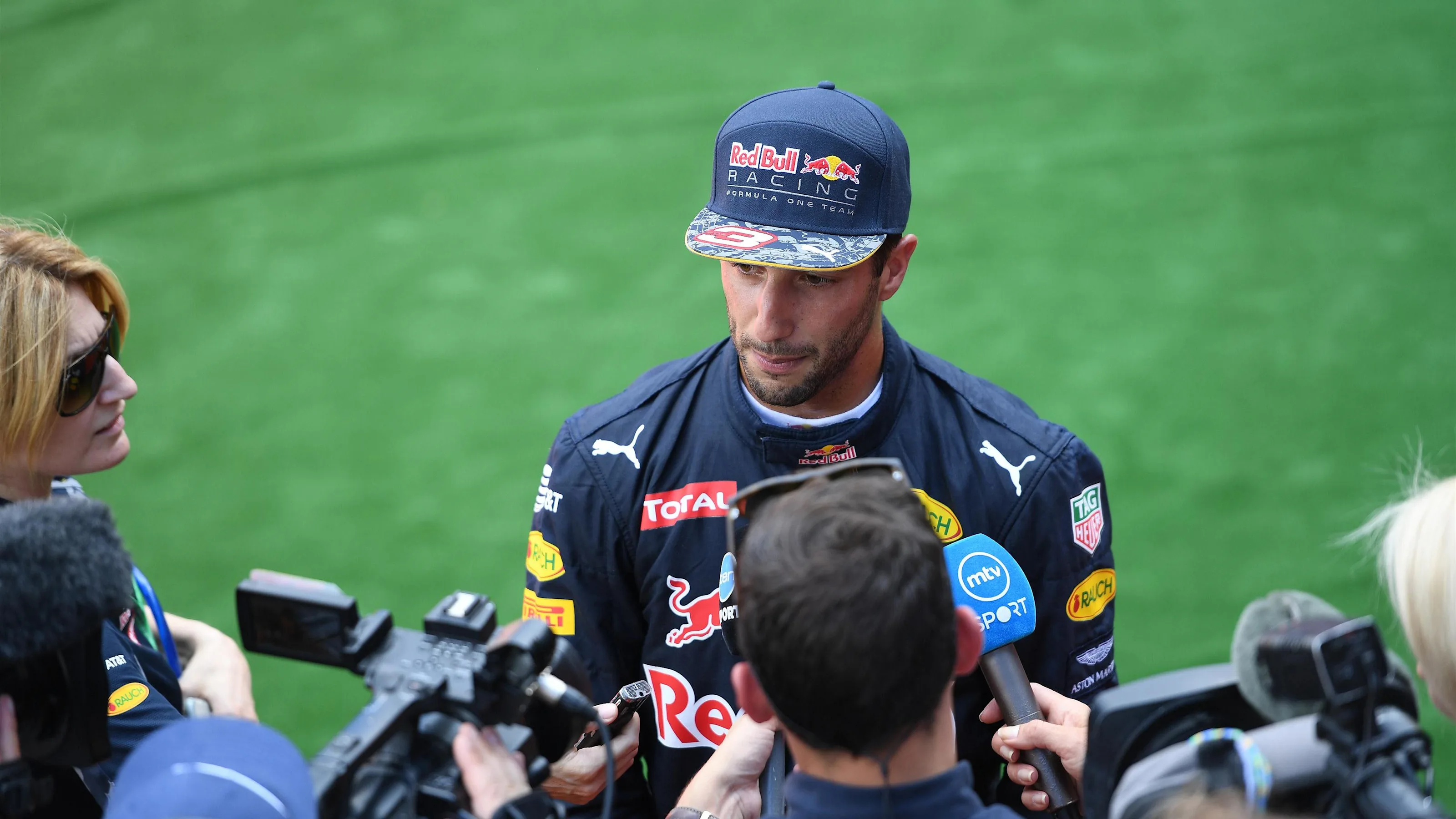 Daniel Ricciardo (AUS) Red Bull Racing talks with the media at Formula One World Championship,