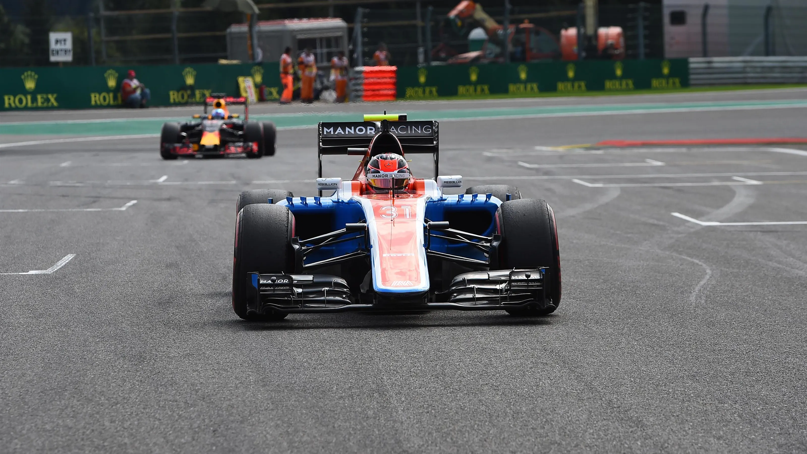 Esteban Ocon (FRA) Manor Racing on the grid at Formula One World Championship, Rd13, Belgian Grand