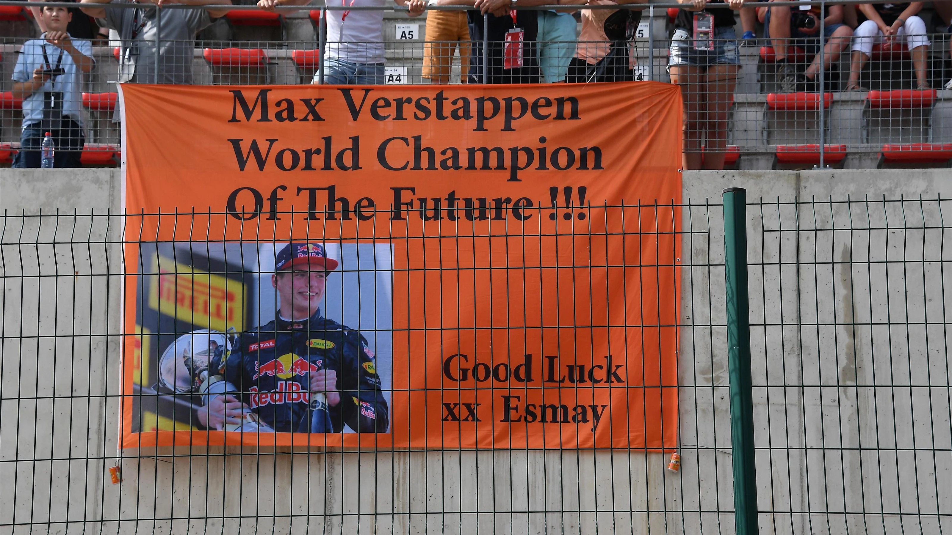 Max Verstappen (NED) Red Bull Racing fans and banner at Formula One World Championship, Rd13,