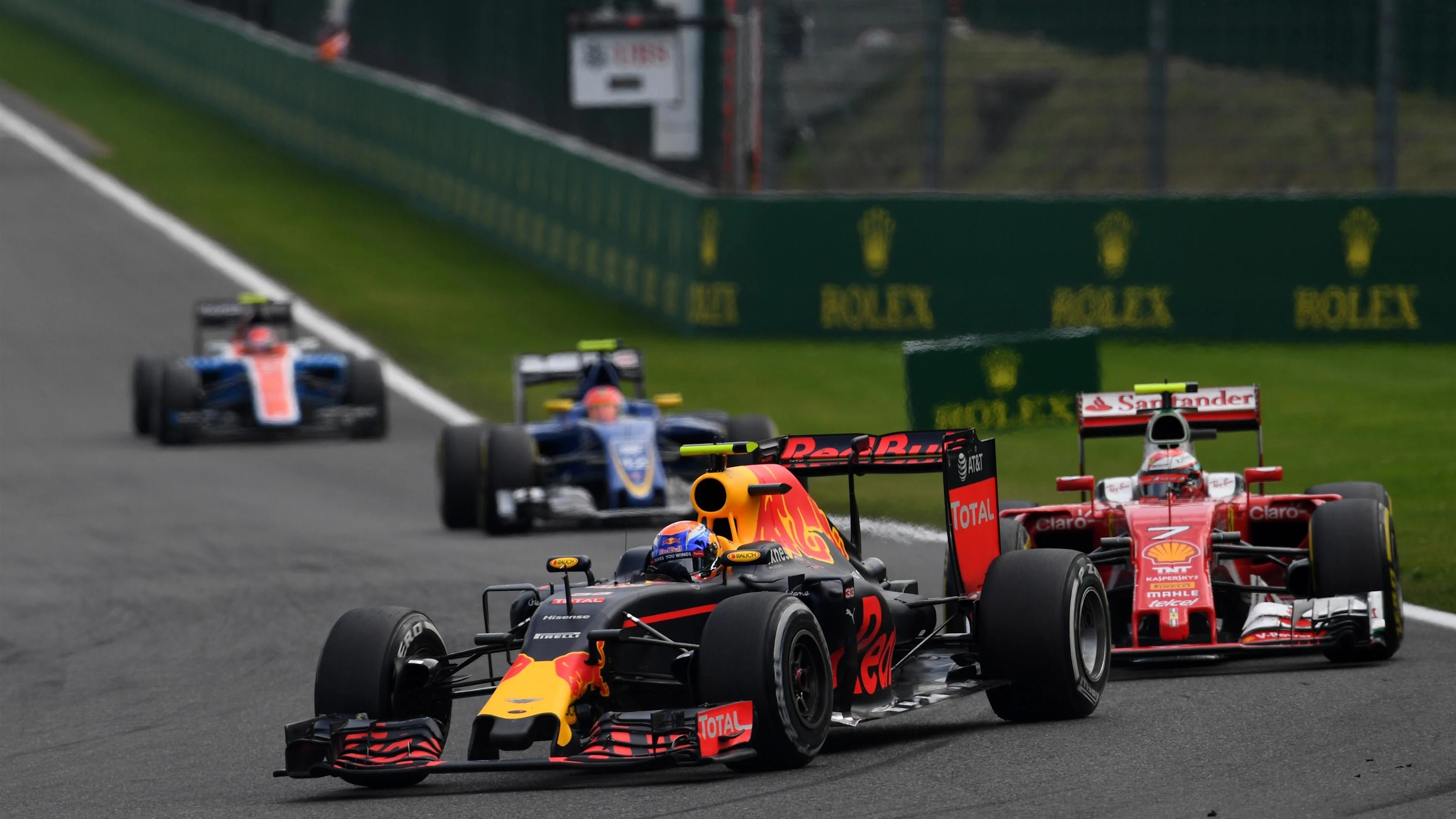 Max Verstappen (NED) Red Bull Racing RB12 leads Kimi Raikkonen (FIN) Ferrari SF16-H at Formula One