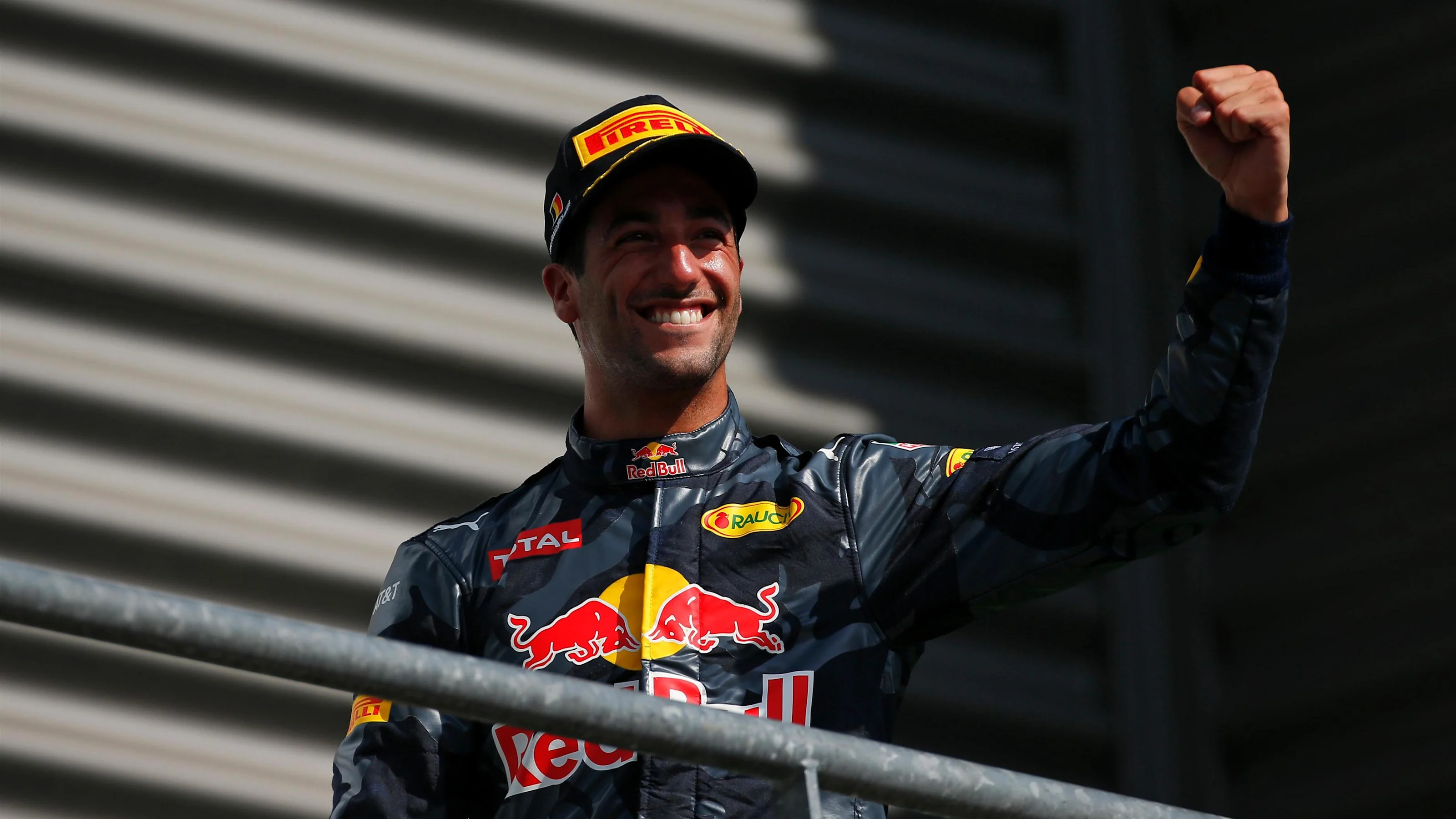 Daniel Ricciardo (AUS) Red Bull Racing celebrates on the podium at Formula One World Championship,