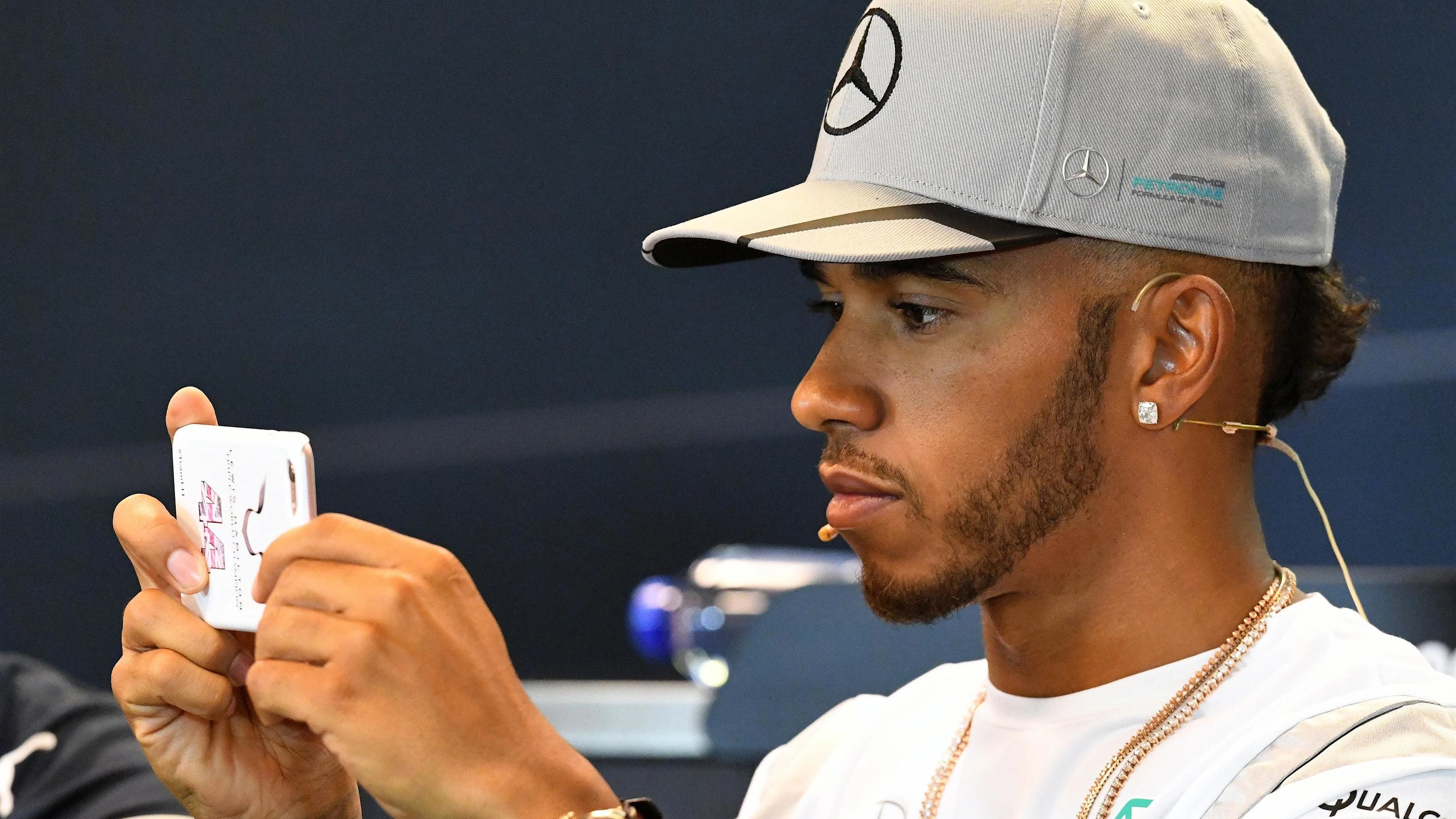 Lewis Hamilton (GBR) Mercedes AMG F1 in the Press Conference at Formula One World Championship,