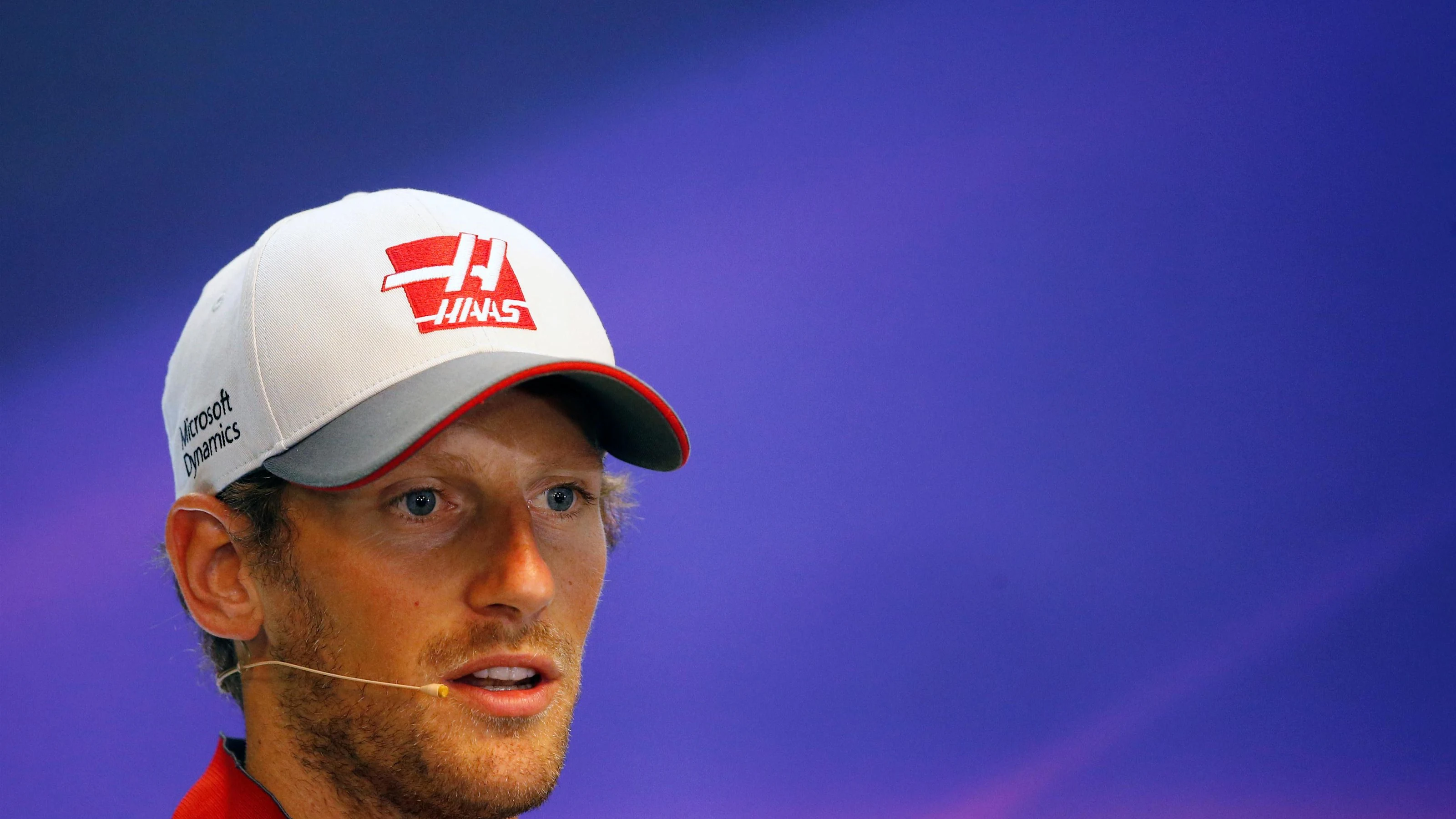 Romain Grosjean (FRA) Haas F1 in the Press Conference at Formula One World Championship, Rd13,