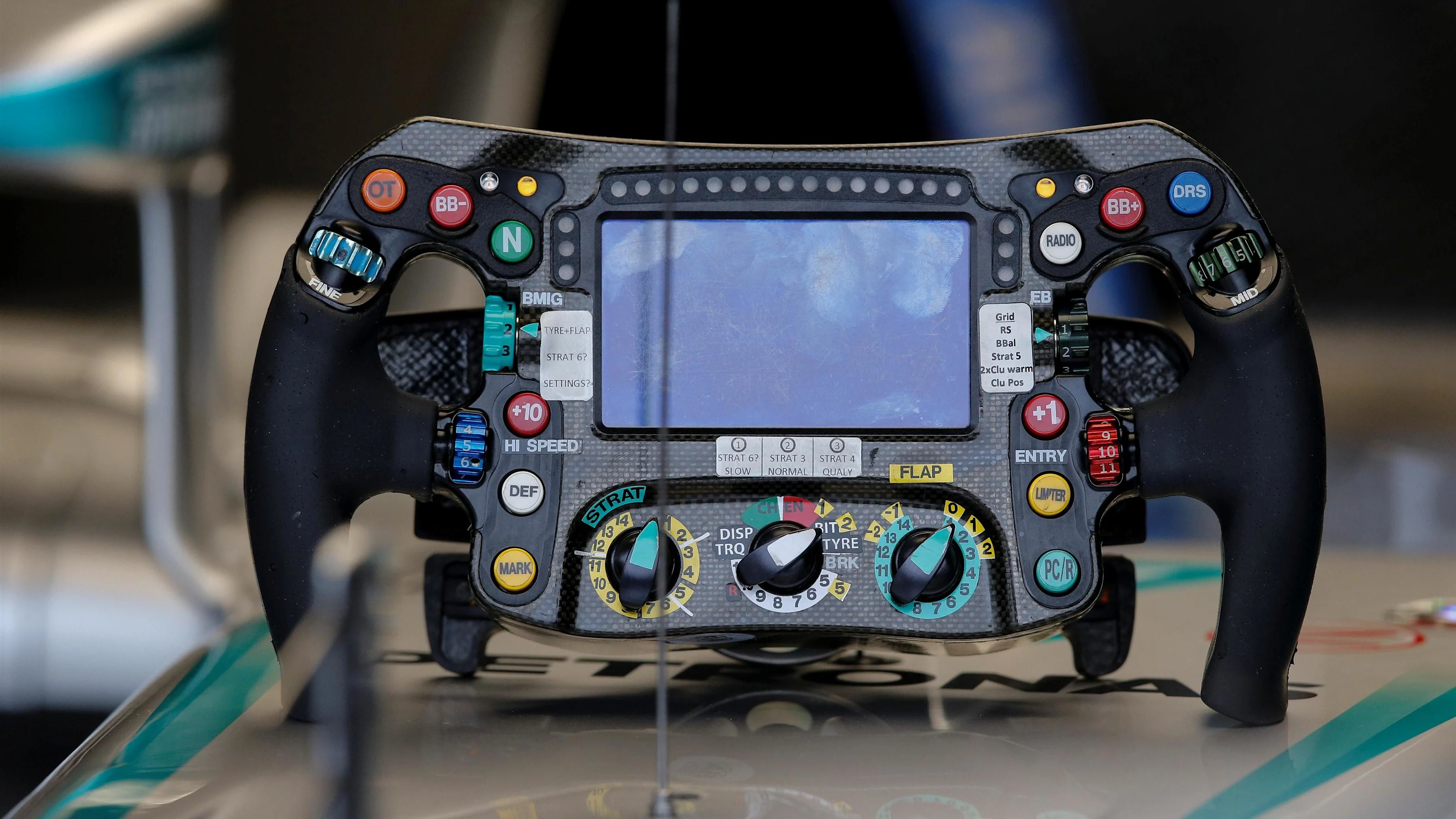 Mercedes-Benz F1 W07 Hybrid Steering Wheel detail at Formula One World Championship, Rd20,
