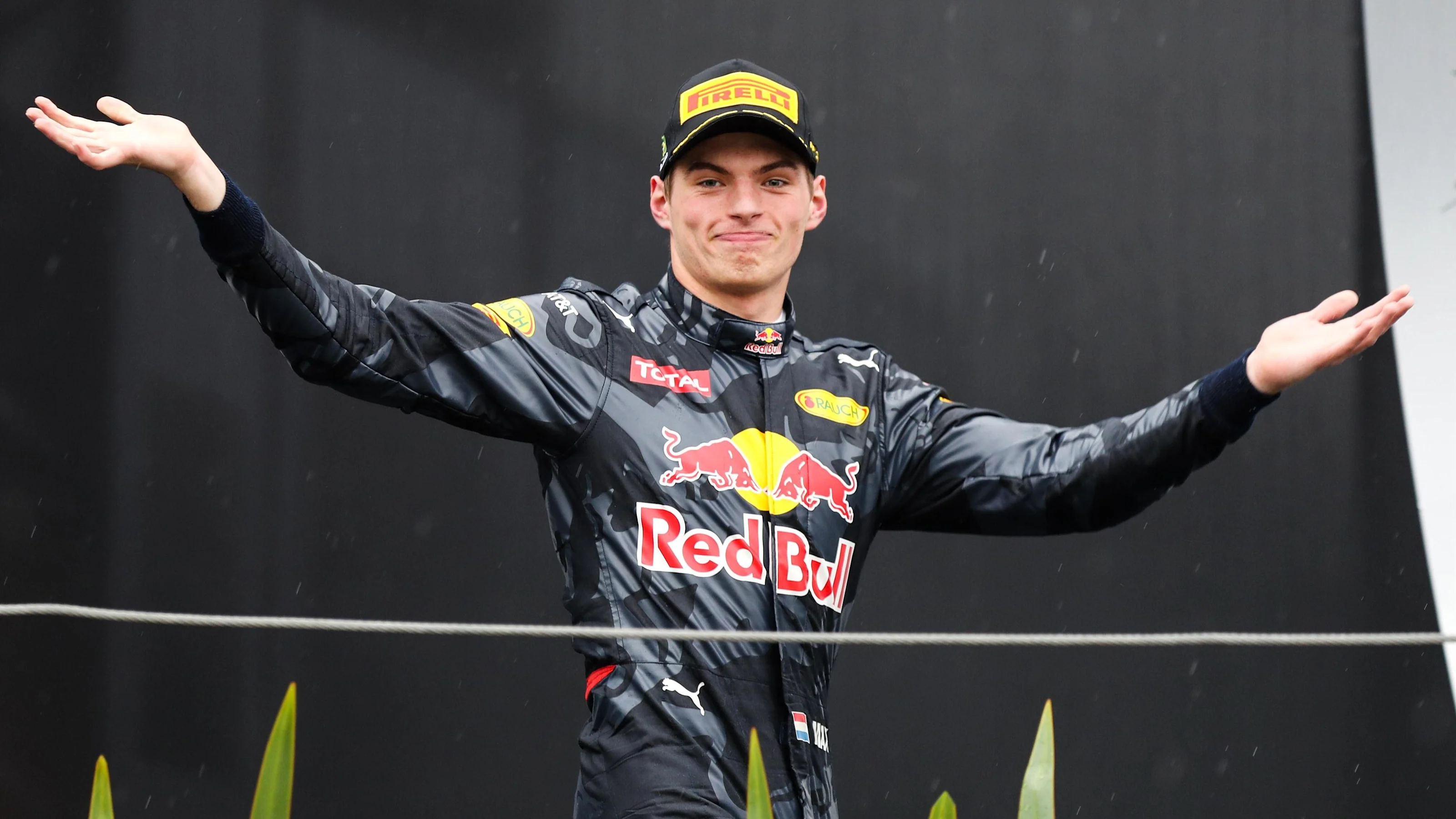 Max Verstappen (NED) Red Bull Racing celebrates on the podium at Formula One World Championship,