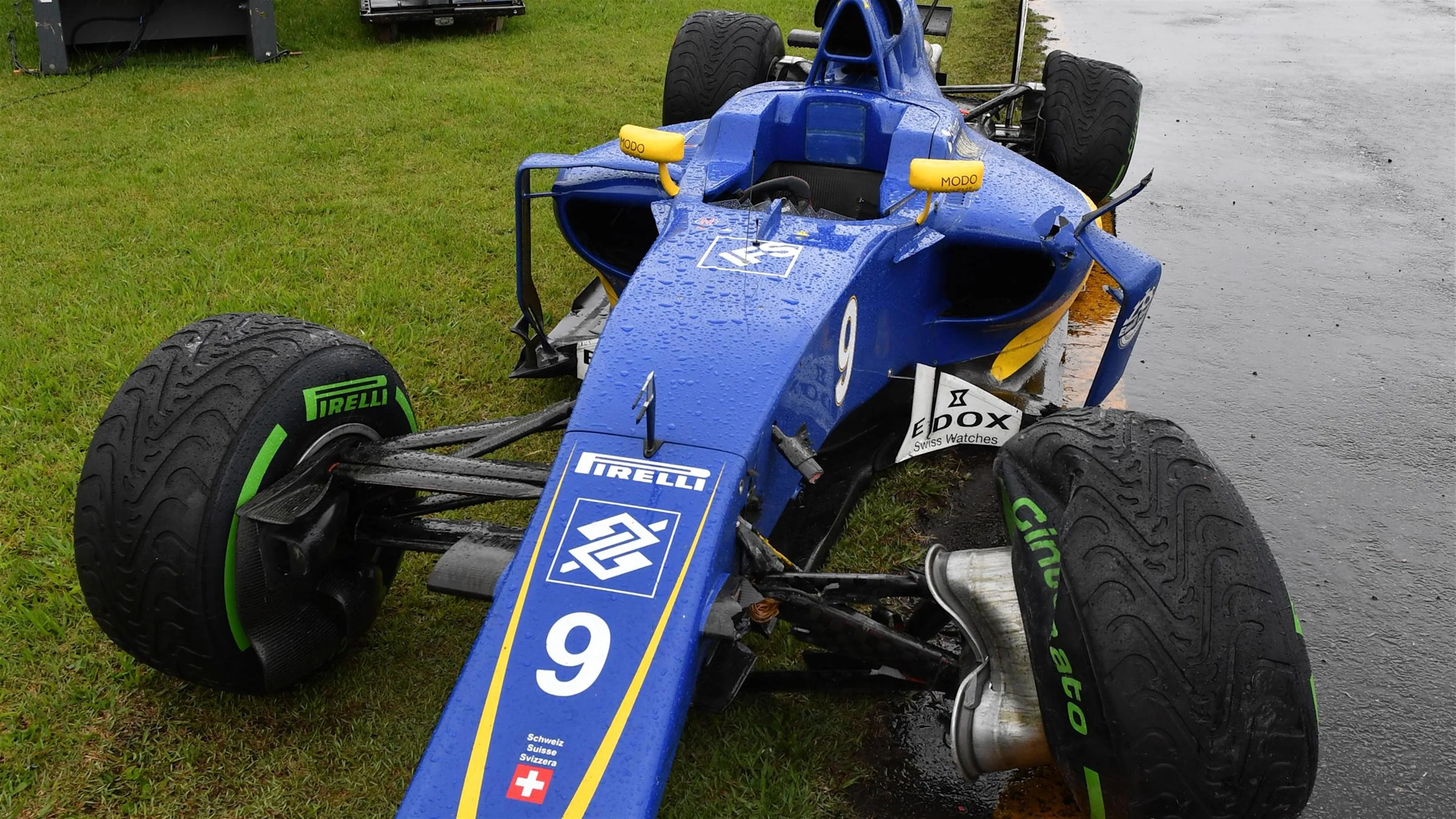 THe crashed car of race retiree Marcus Ericsson (SWE) Sauber C35 at Formula One World Championship,