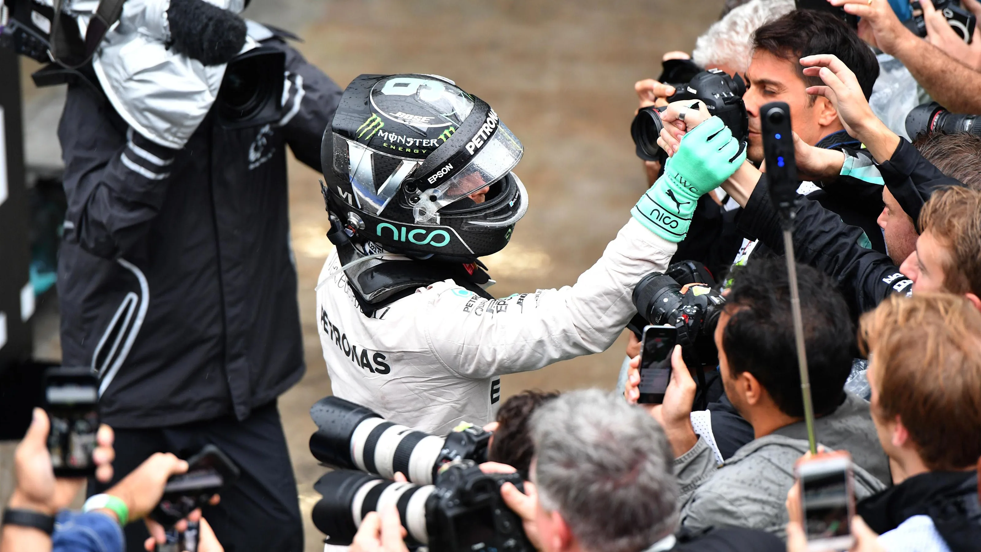 Nico Rosberg (GER) Mercedes AMG F1 celebrates in parc ferme at Formula One World Championship,
